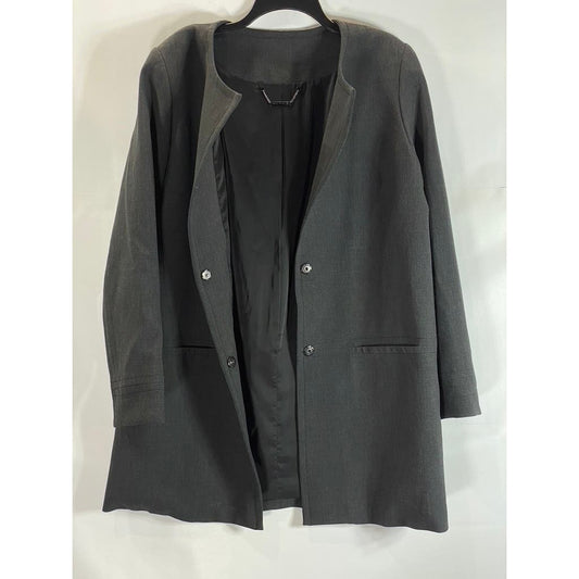 TRINA TURK Women's Gray Double Snap Button Collarless Long Sleeve Coat SZ 14
