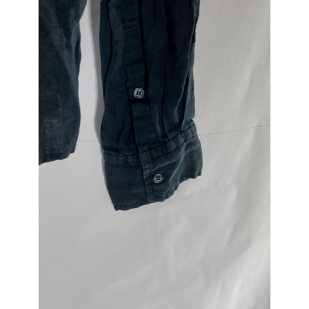ZARA Women's Black Washed Hi-Lo Open Tie-Front Collared Long Sleeve Top SZ XS