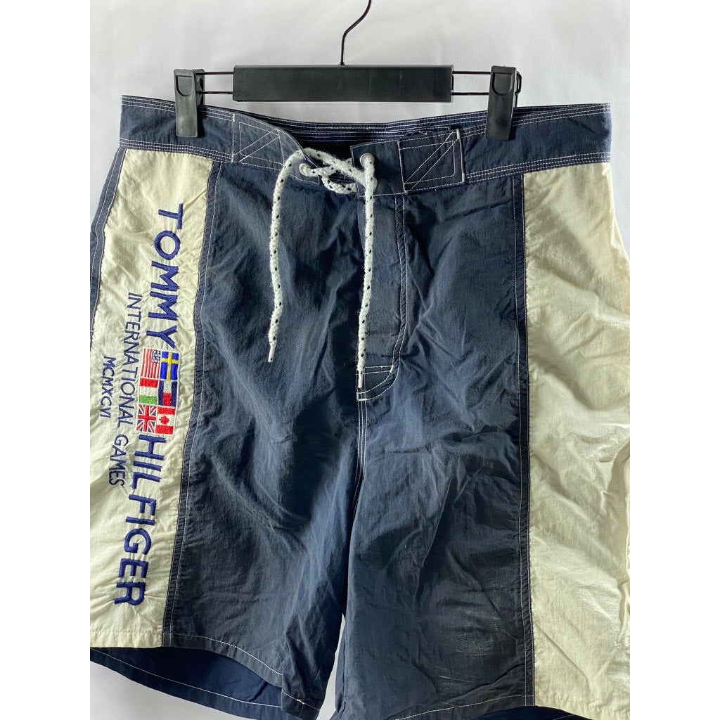 TOMMY HILFIGER Men's Vintage Navy-Cream International Games Board Shorts SZ M