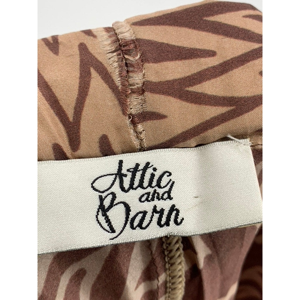 ATTIC & BARN Women's Brown Seta Silk Printed Casual Pocketless Pant SZ 42(US6)