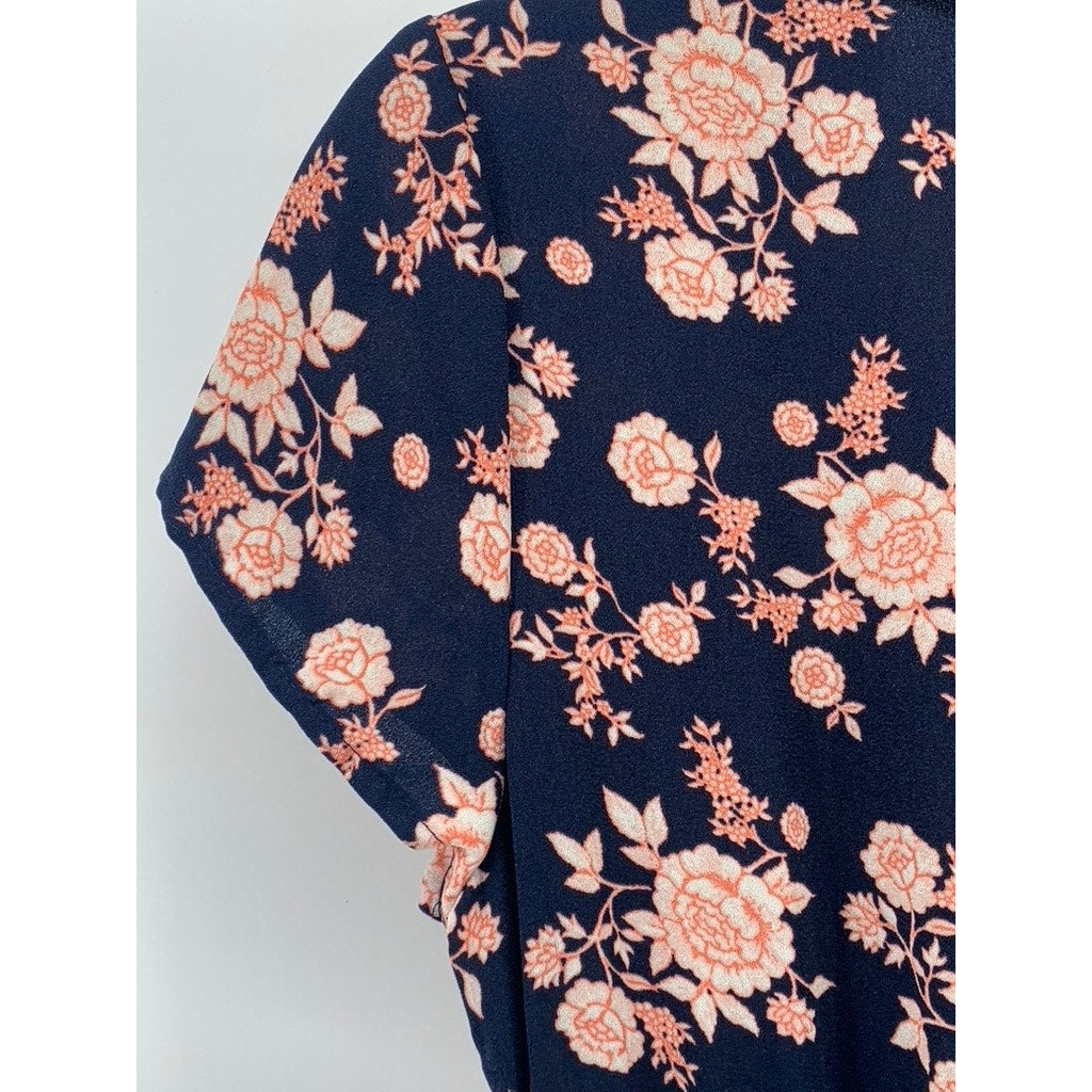 BEBOP Women's Navy-Pink Floral V-Neck Short Sleeve Cutout Maxi Summer Dress SZ M