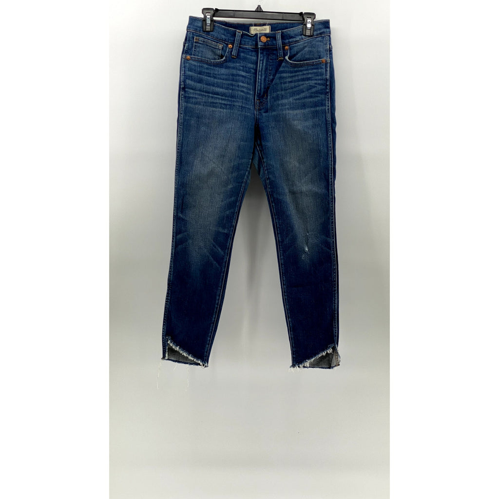 MADEWELL Women's Medium Blue Denim Frayed 10" high Rise Skinny Jean SZ 28