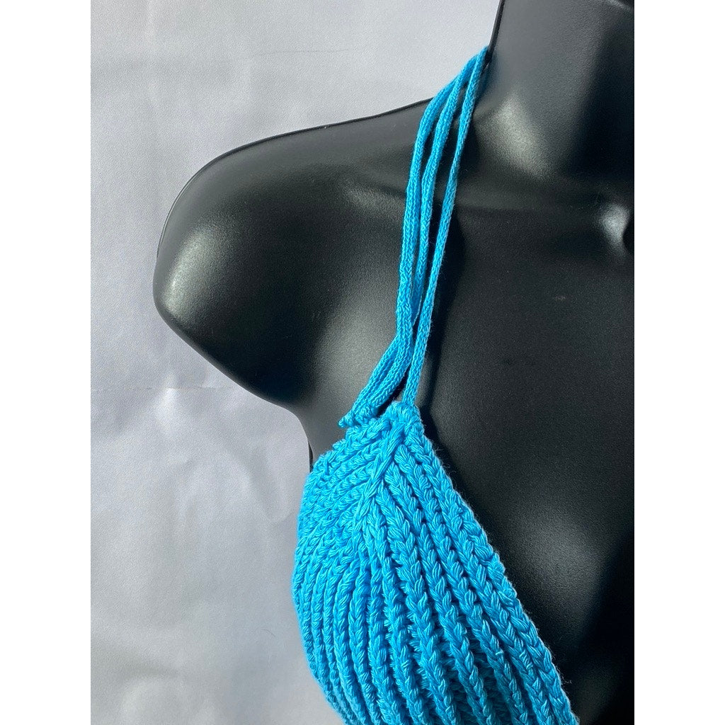 BOOHOO Women's Blue Crochet Knit Tie Open Back Bra SZ 4