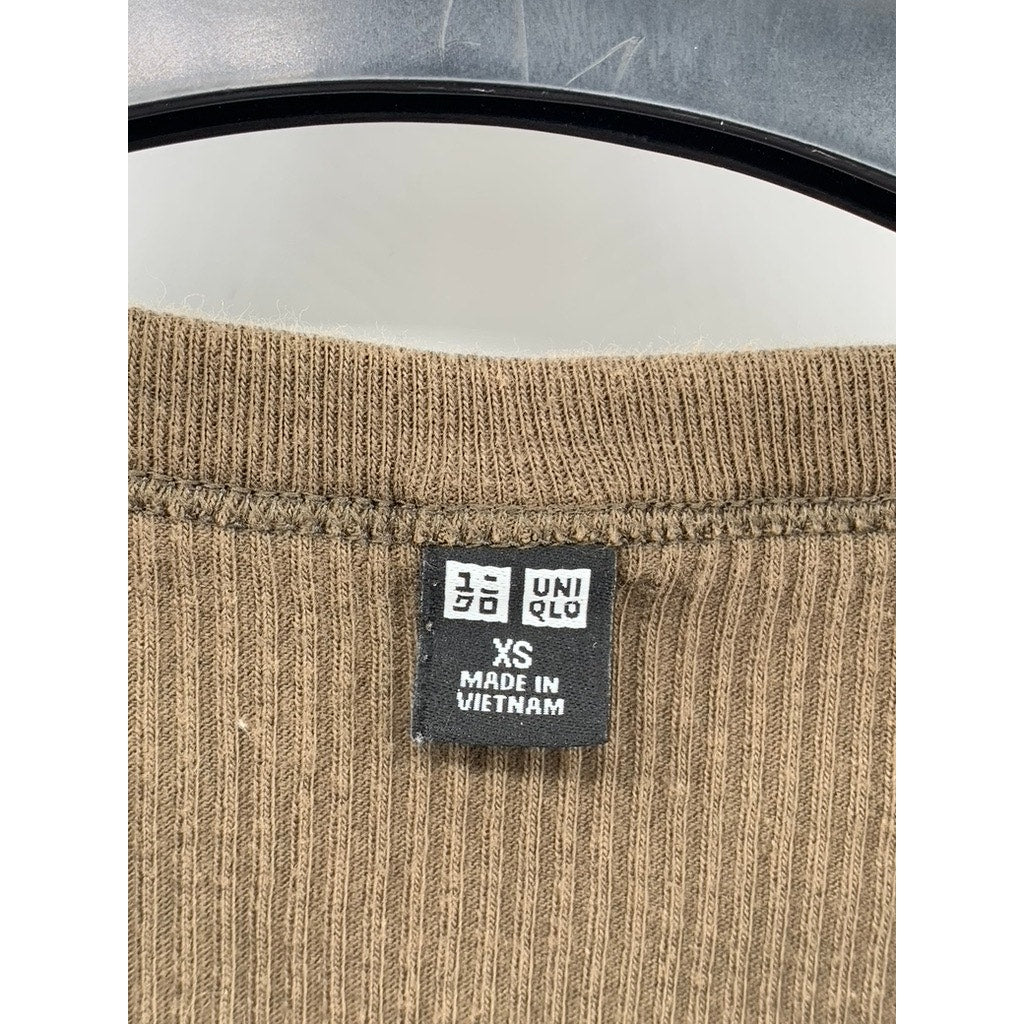 UNIQLO Women's Brown Ribbed Crewneck Short Sleeve Casual T-Shirt SZ XS