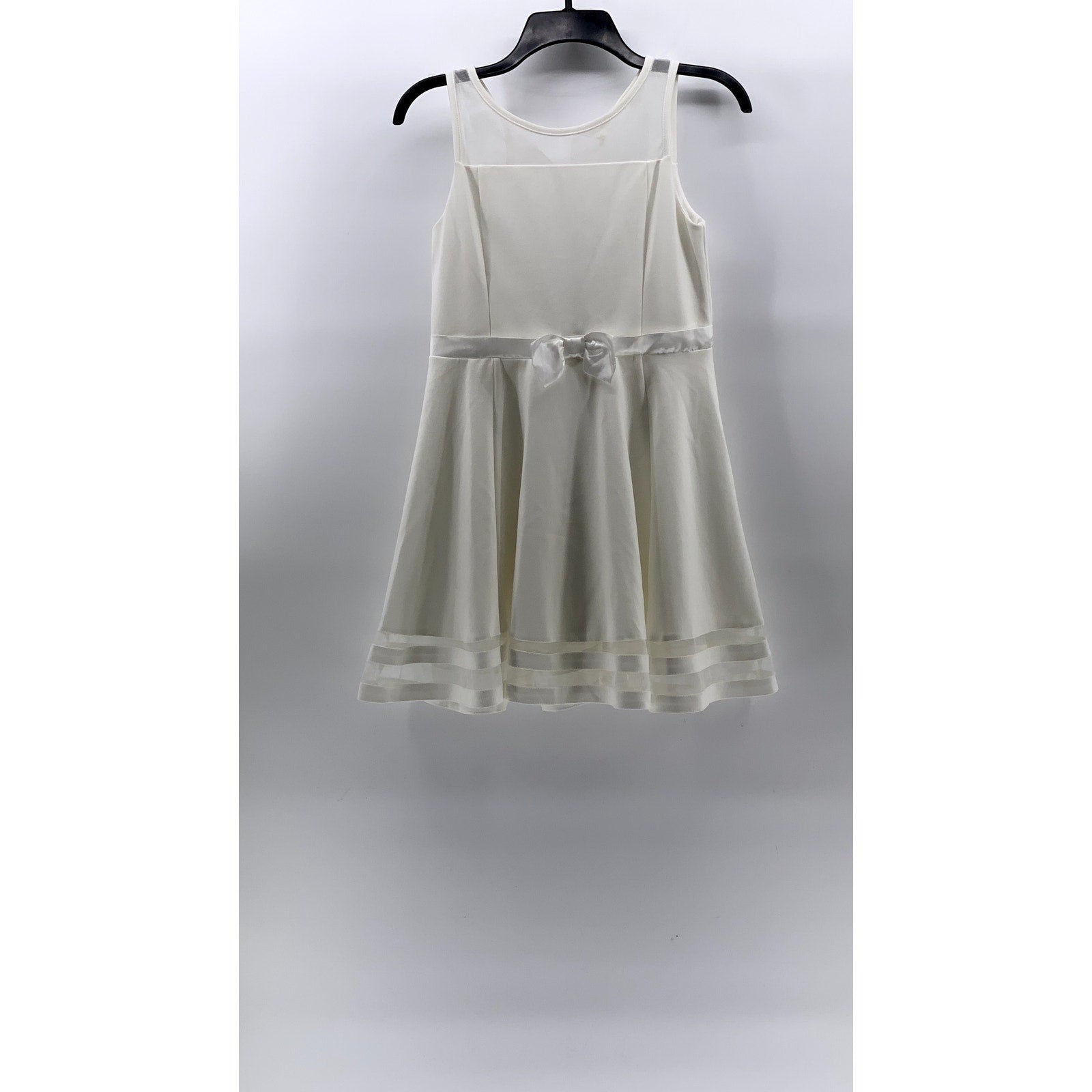 CALVIN KLEIN Girls' White Mesh Crewneck Sleeveless Fit & Flare Dress SZ 14