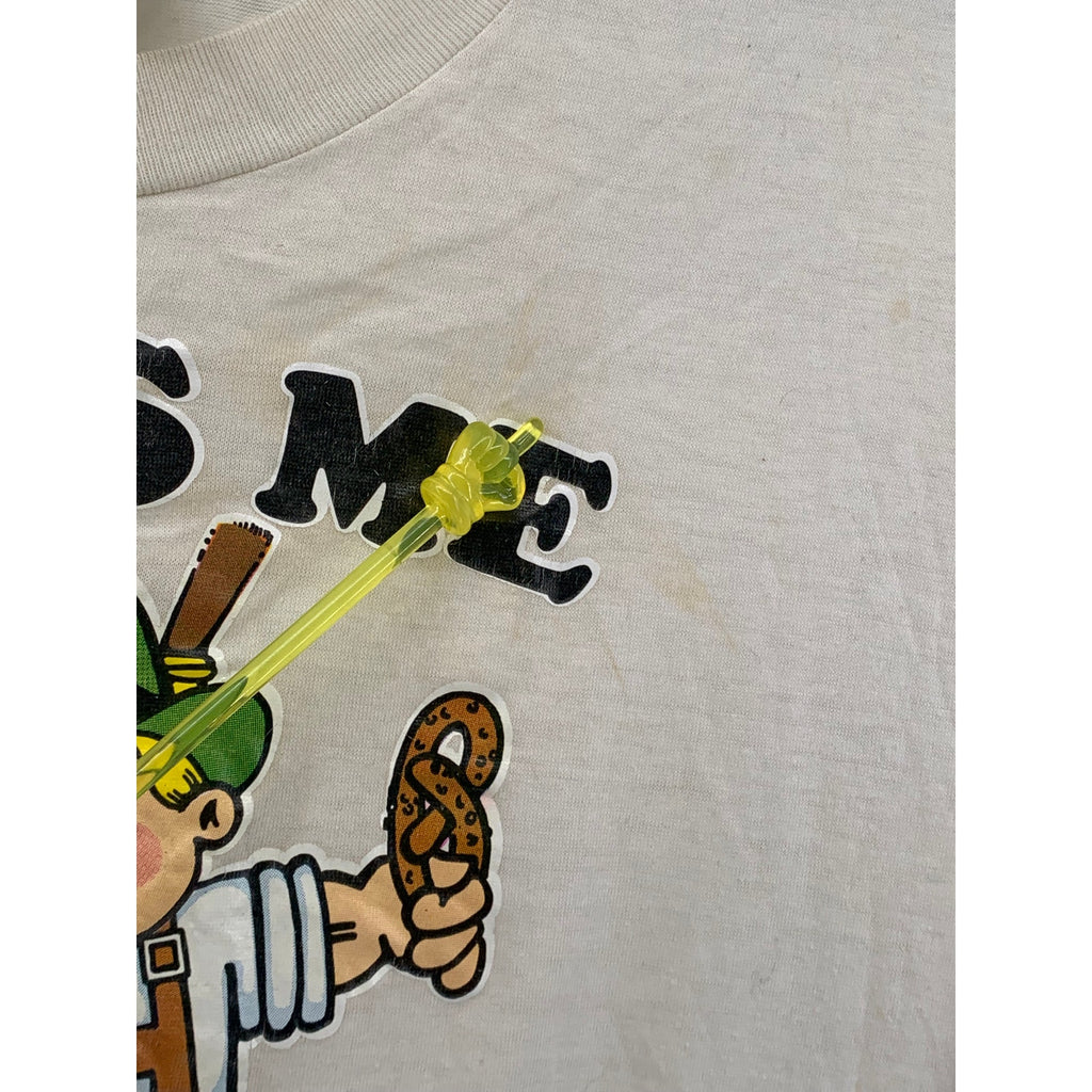 HANES Men's Beige Vintage Kiss Me Graphic Crewneck Single Stitch T-Shirt SZ L