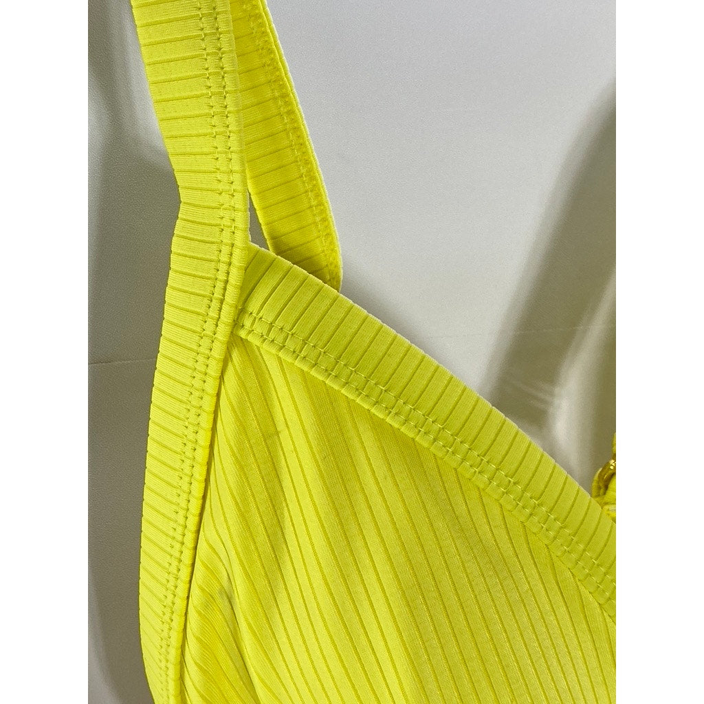 XHILARATION Women's Yellow Wide-Rib Cross-Back Cheeky Bikini Set SZ M