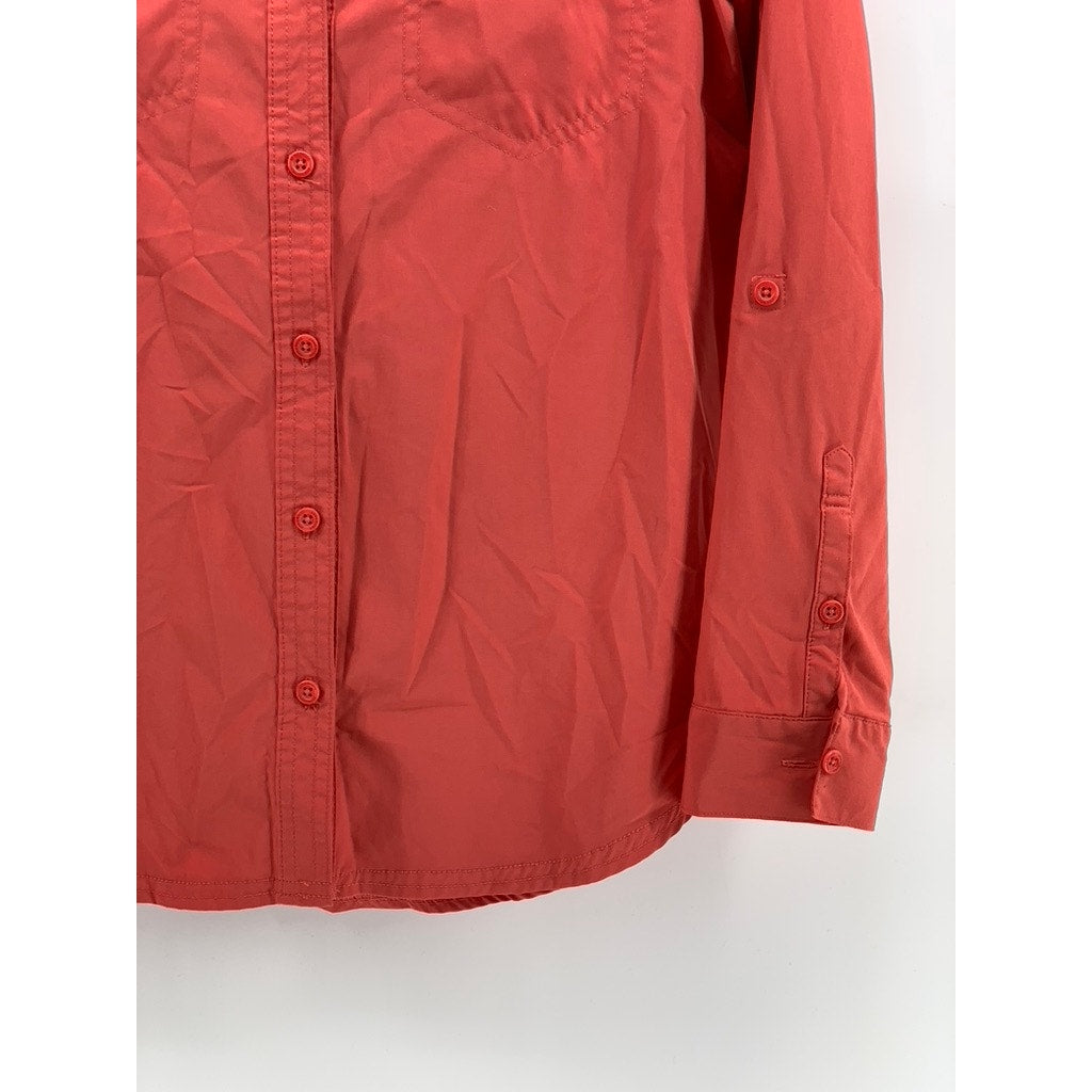 EDDIE BAUER Women's Red Classic-Fit Button-Up Long Sleeve Top SZ S