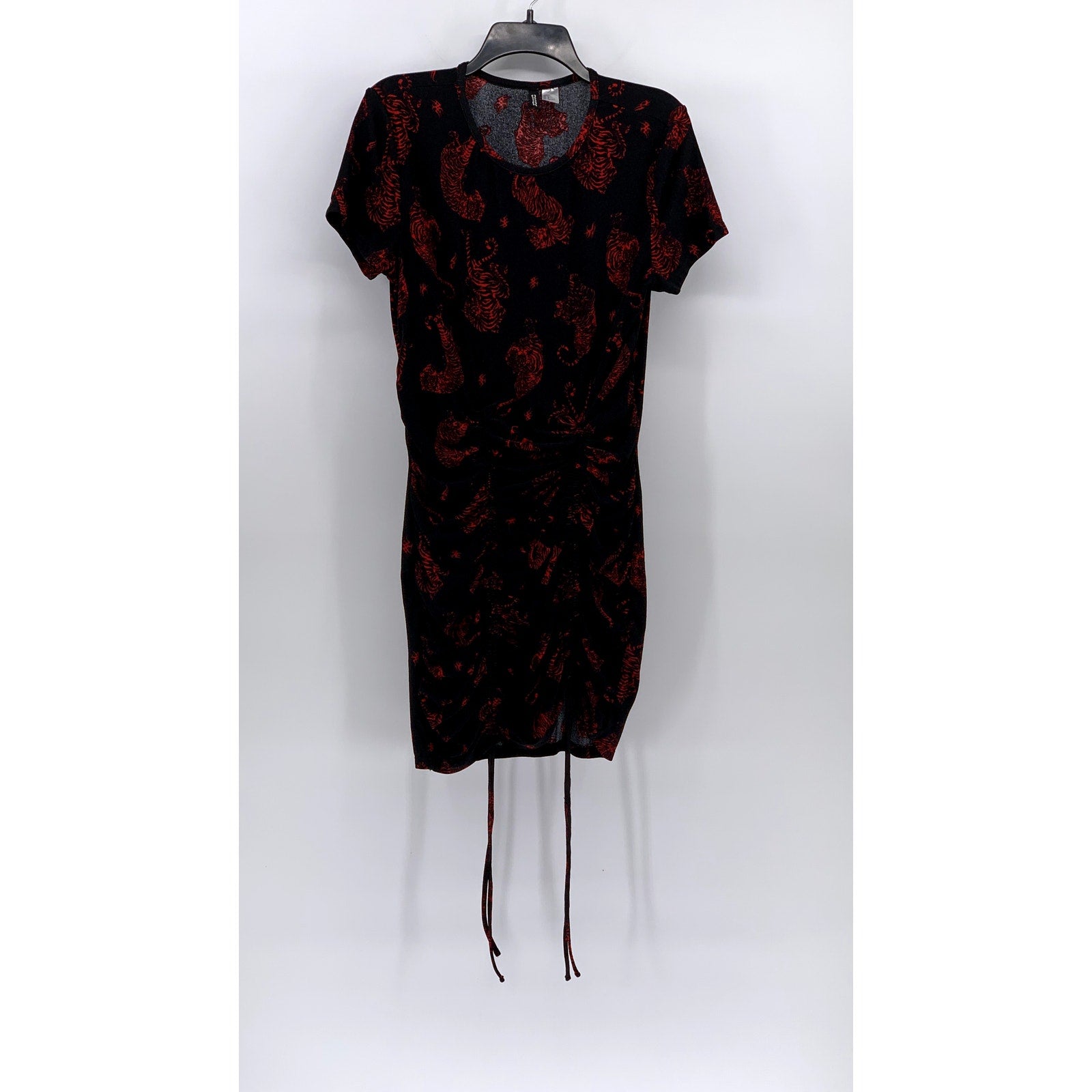 DIVIDED By H&M Women's Black-Red Printed Drawstring Cinched Bodycon Dress SZ L