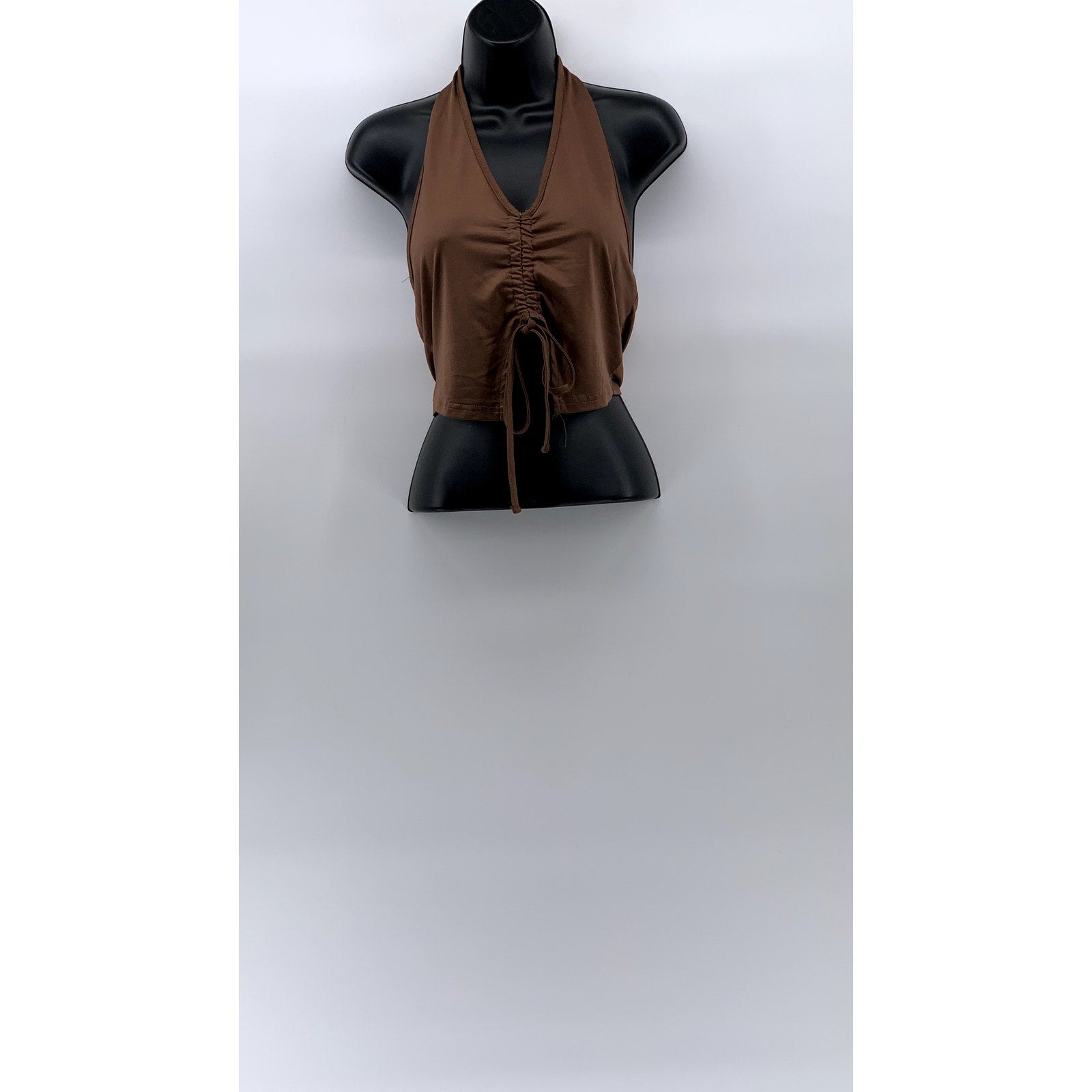 SHEIN Women's Brown Ruched Flirla Asymmetrical Hem Halter Crop Tank Top SZ 4