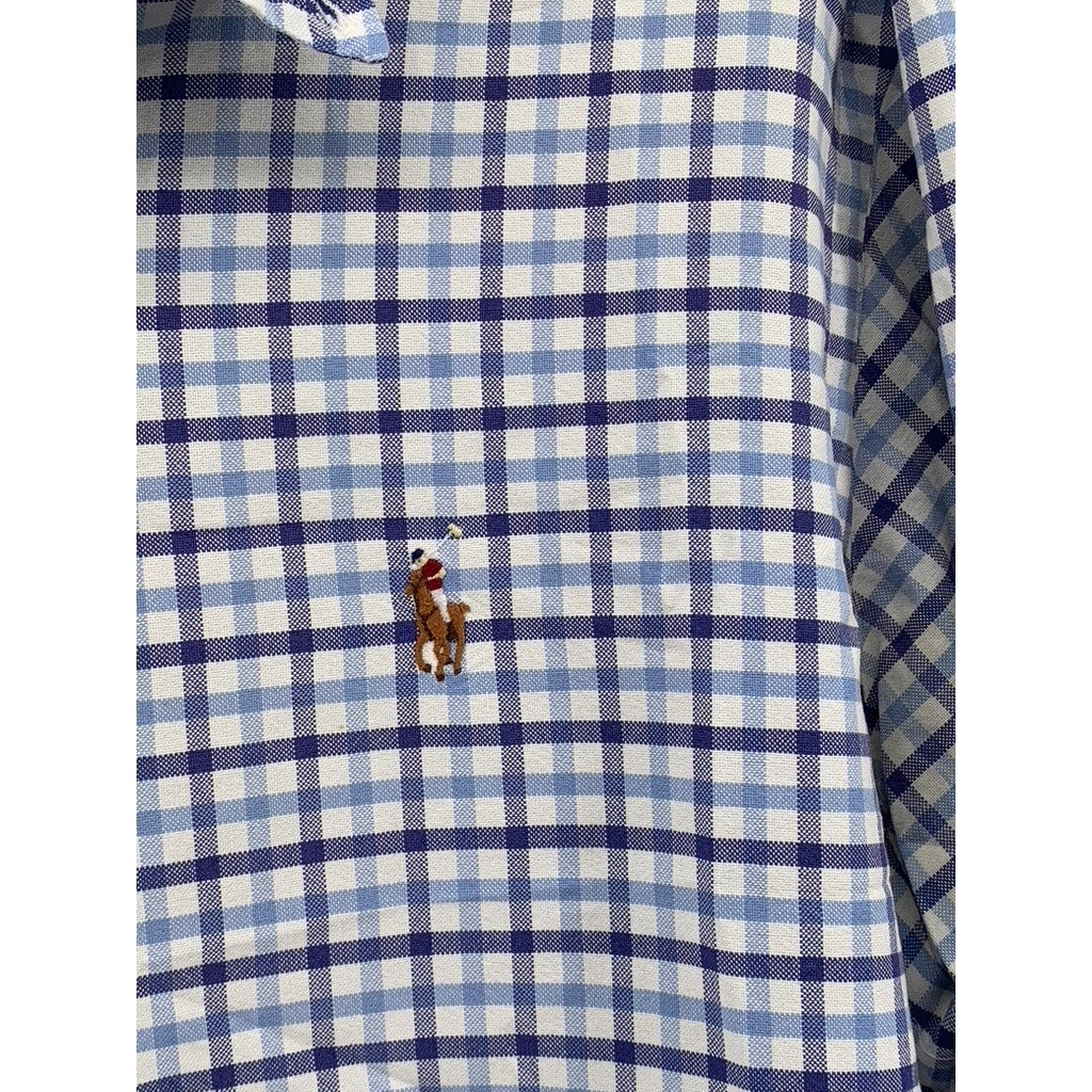 RALPH LAUREN Men's Blue Plaid Button-Up Long Sleeve Shirt SZ L
