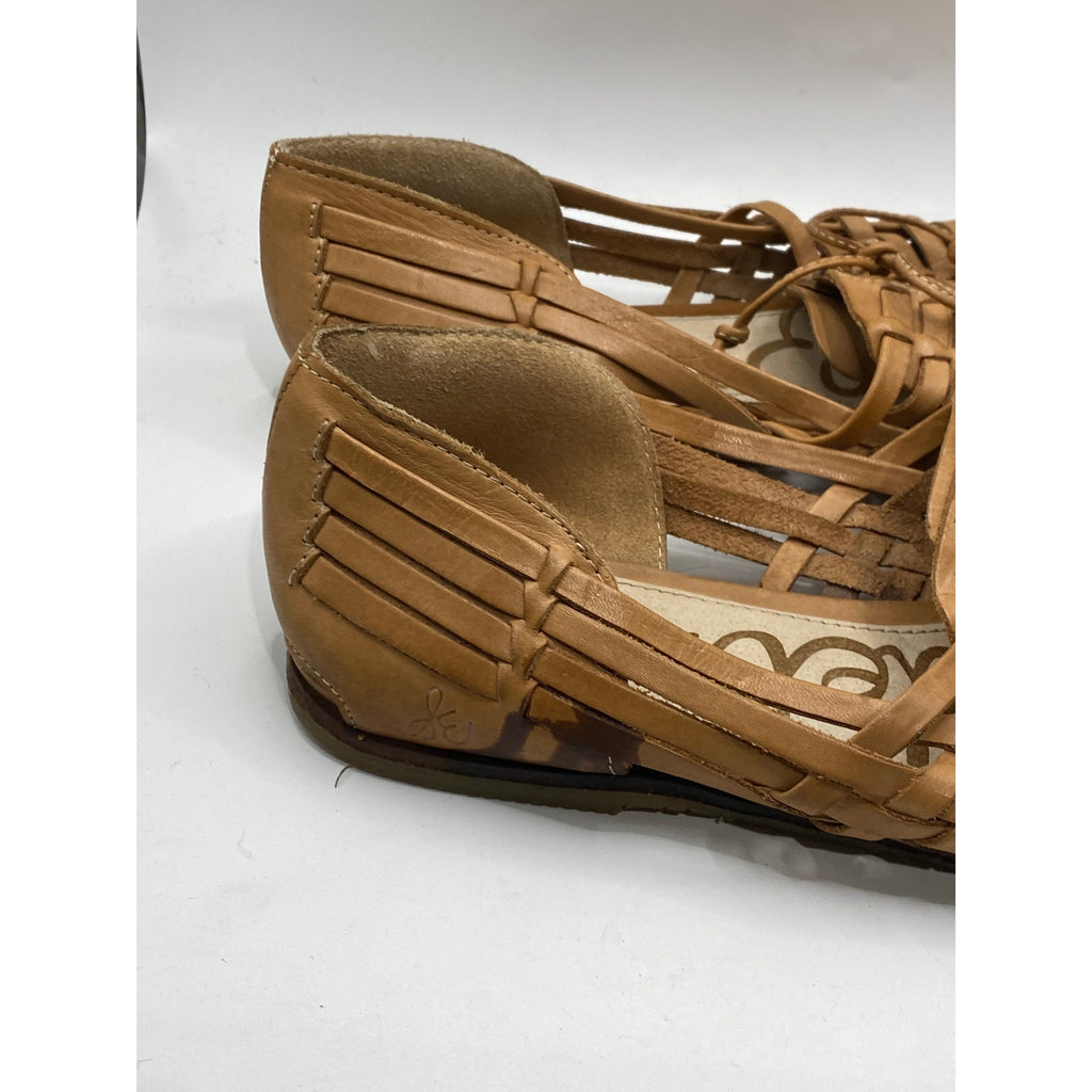 SAM EDELMAN Women's Brown Leather Avianna Lace-Up Huarche Flats SZ 8.5