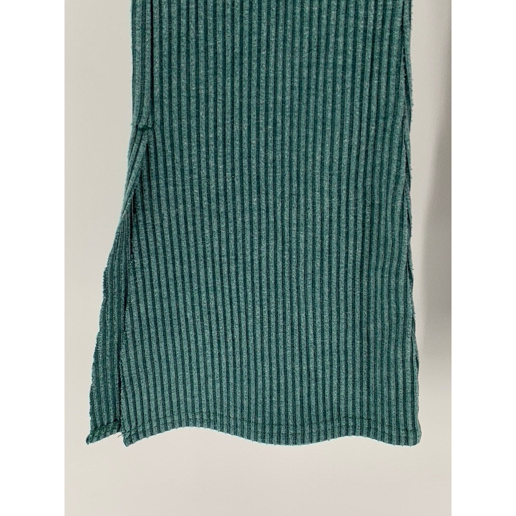 OUT FROM UNDER Women's Dark Green Ribbed Wide Slit Leg Pants SZ S