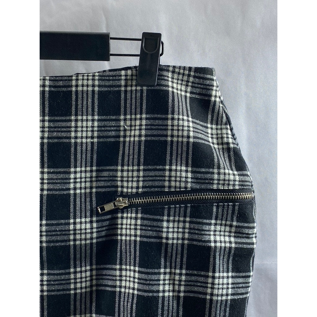 SILENCE & NOISE Women's Black-White Plaid Zipper-Pocket Mini Skirt SZ 12