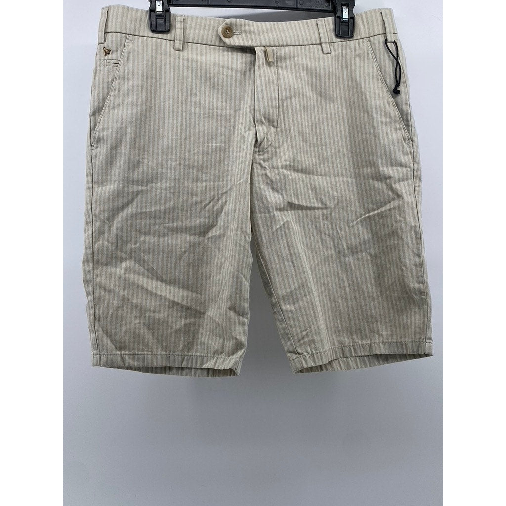 MEYER Men's Beige Pinstripe Modern-Fit B-Palma Chino Shorts SZ 32