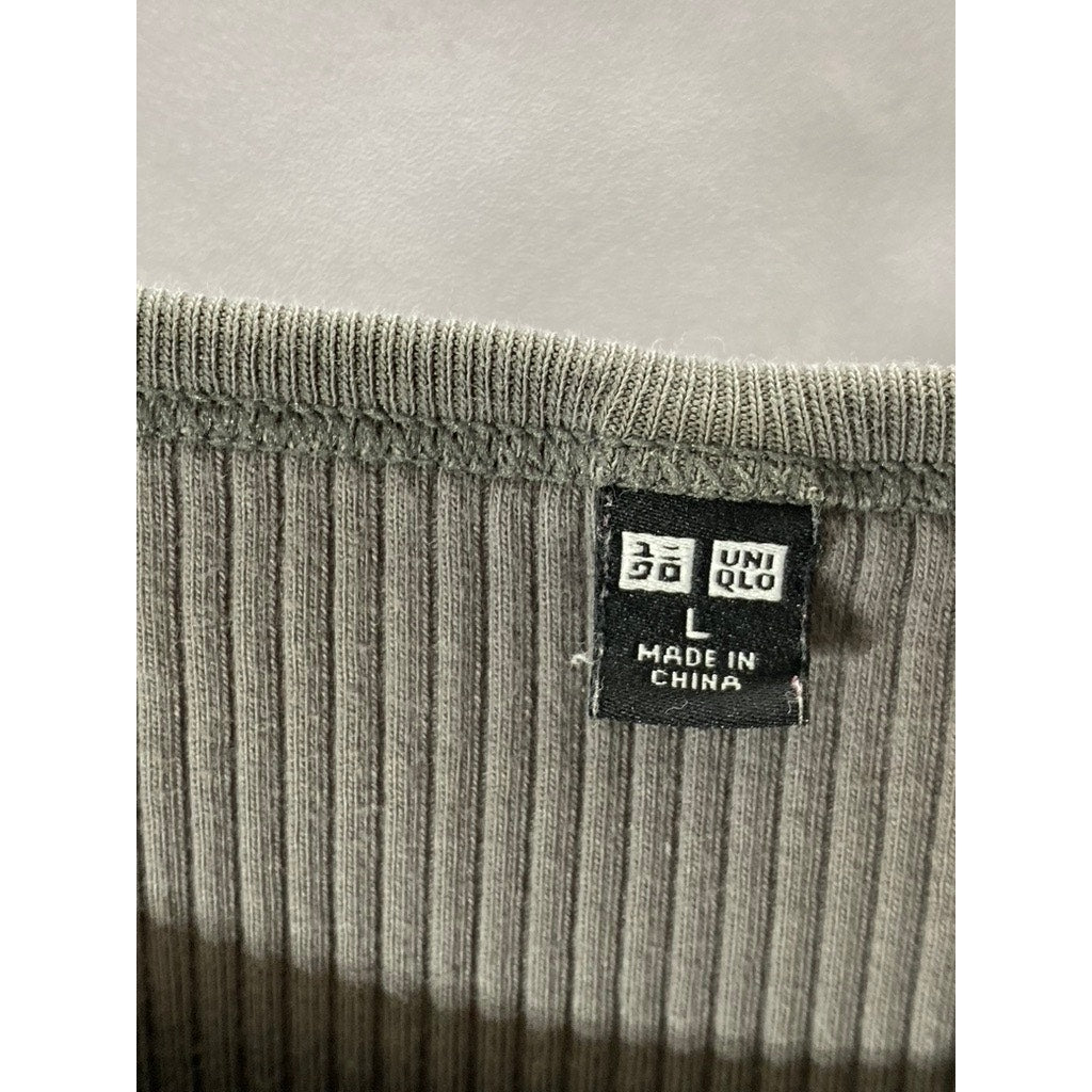 UNIQLO Women's Dark Gray Ribbed Crewneck Short Sleeve Cropped Top SZ L