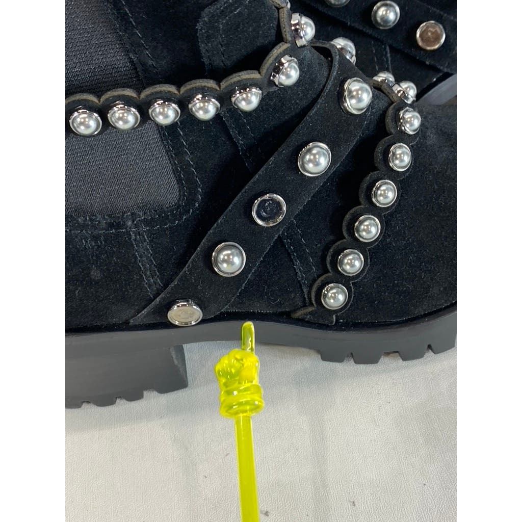 KARL LAGERFELD PARIS Women's Black Pia Faux Pearl Studded Chelsea Boots SZ 7.5
