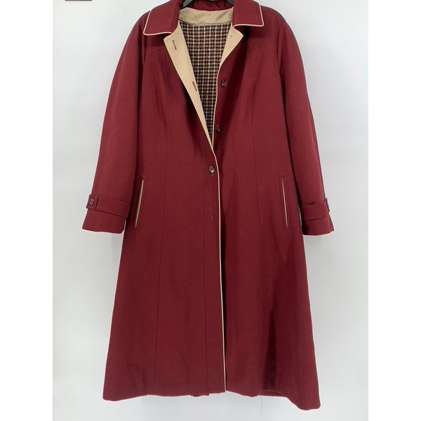 ILGWU Women's Vintage Burgundy Button-Up Notch Collar Wool-Blend Coat SZ L