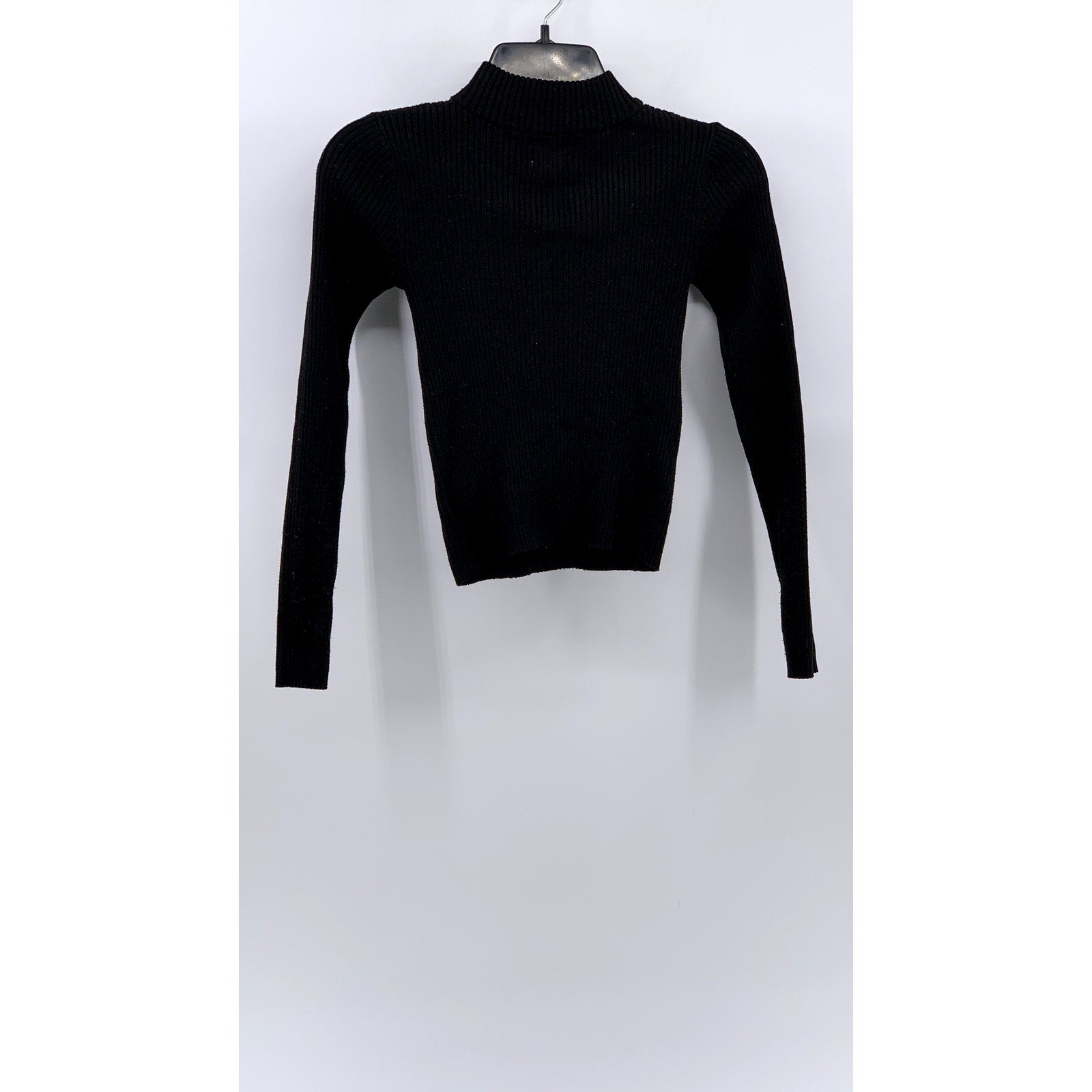 HIPPIE ROSE Juniors' Black Ribbed Teardrop Cutout Mock-Neck Top SZ XS