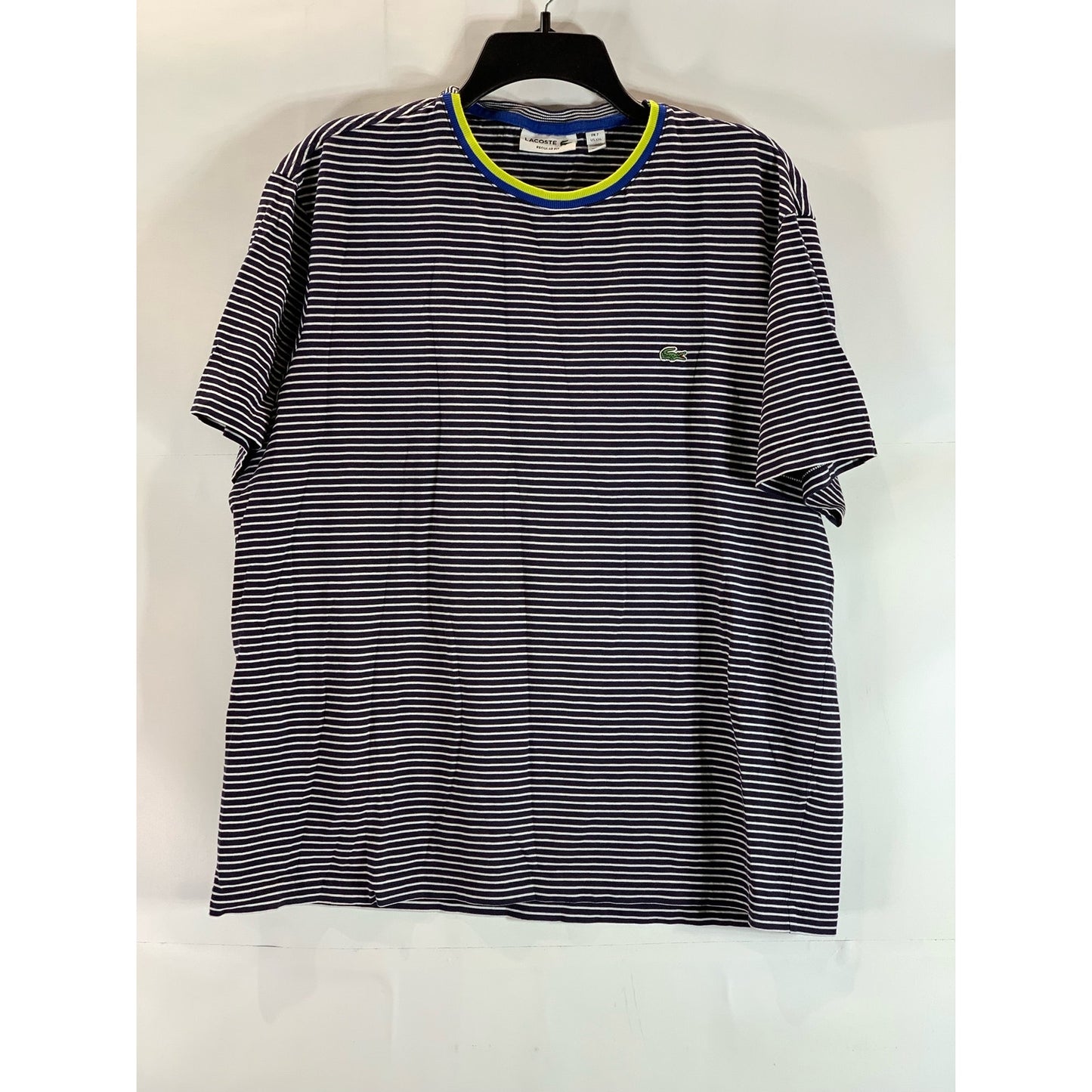 LACOSTE Men's Blue Striped Crewneck Regular-Fit Short Sleeve T-Shirt SZ 2XL