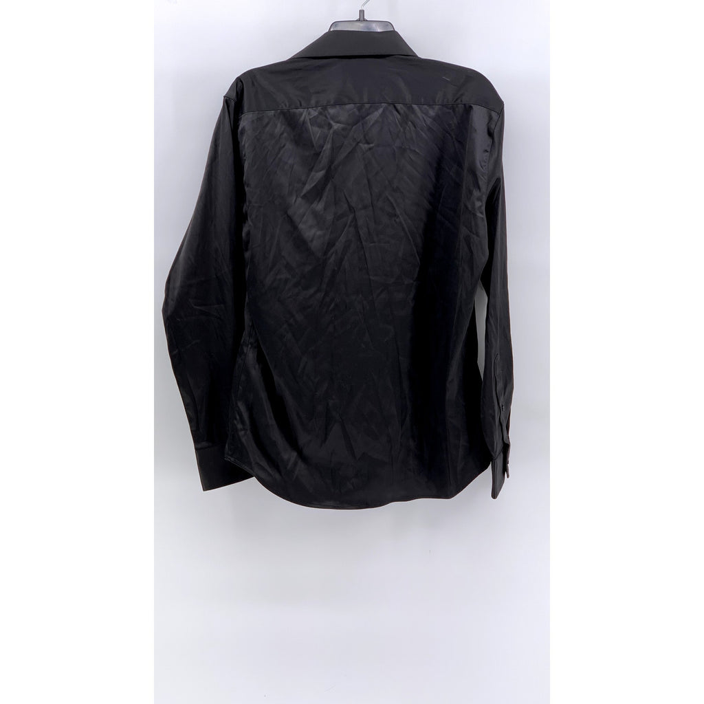 VAN HEUSEN Men's Black Solid Slim-Fit Button-Up Long Sleeve Shirt SZ 15.5