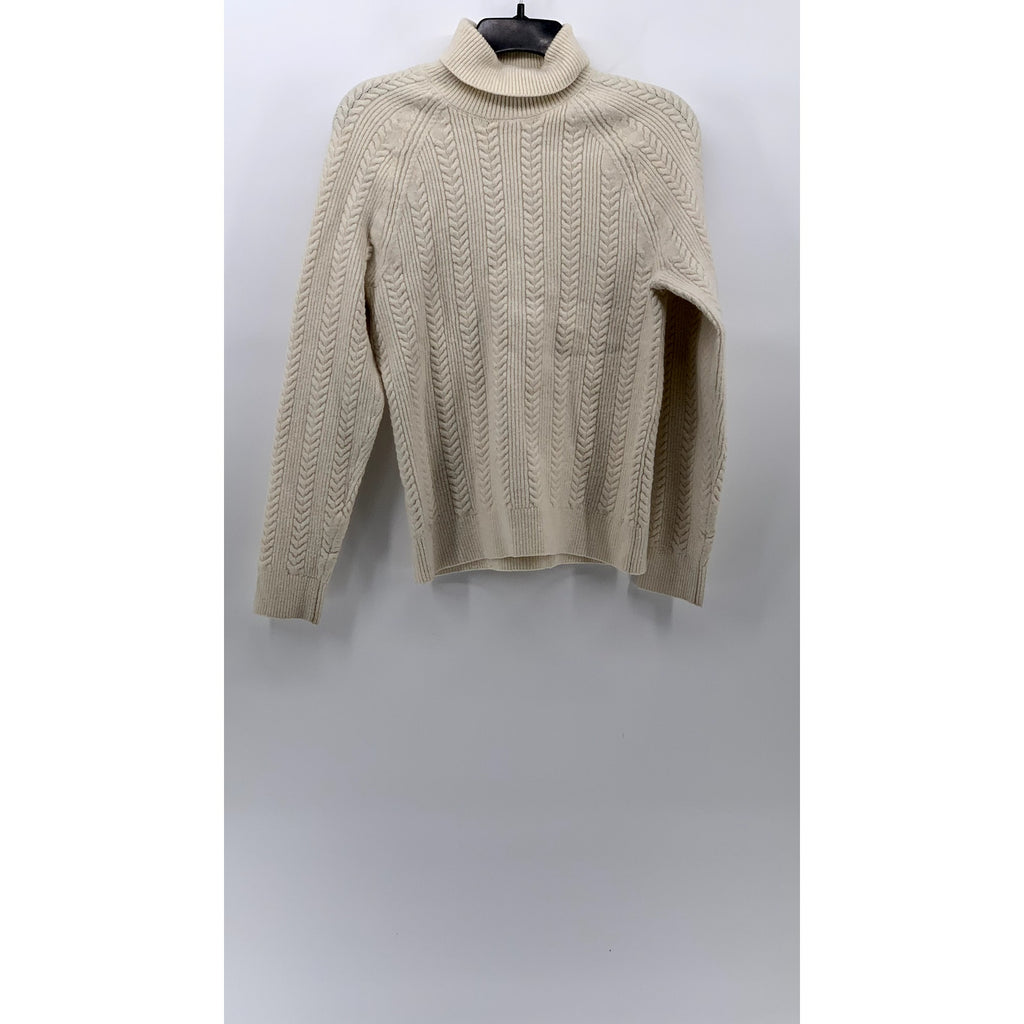 MNG MANGO Women's Cream Cable Knit Pullover Turtleneck Long Sleeve Sweater SZ S