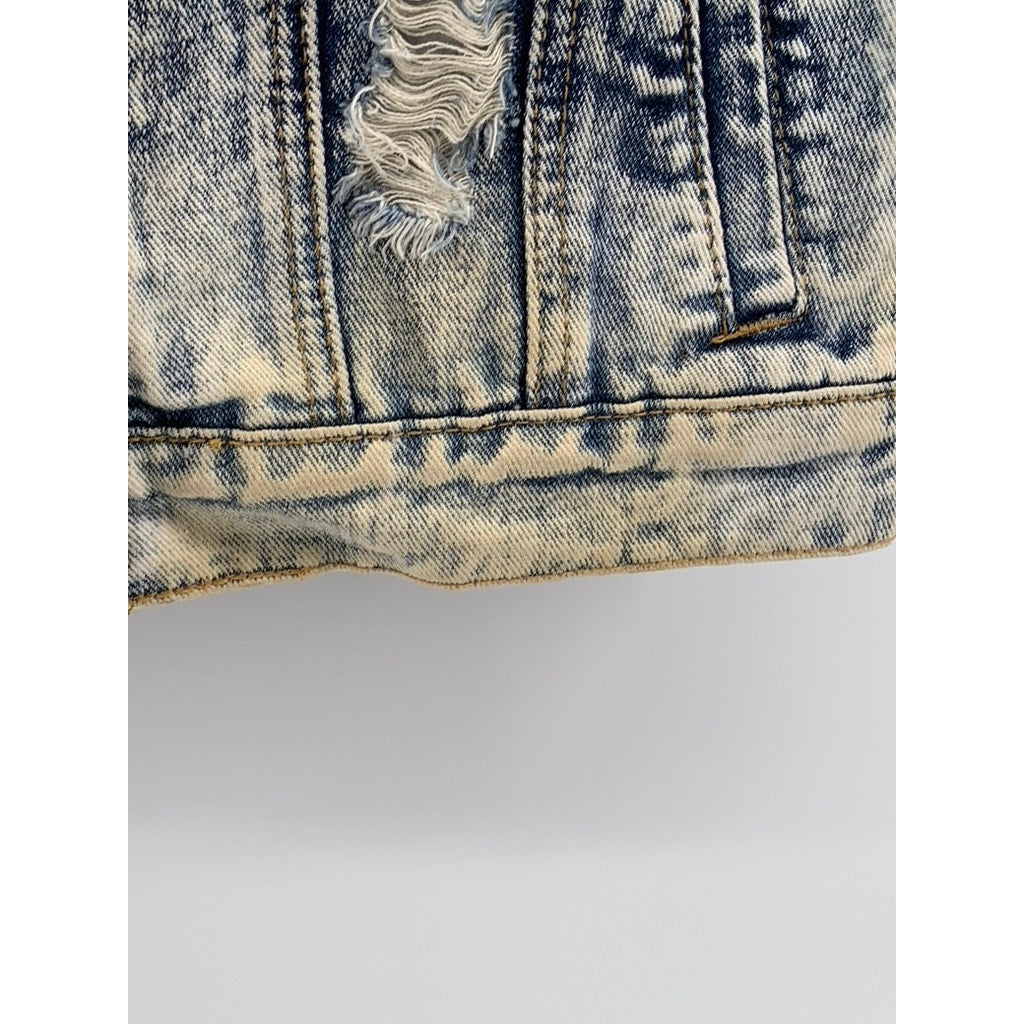 CHIQLE Women's Blue Denim Architect Distressed Button-Up Sleeveless Vest SZ L