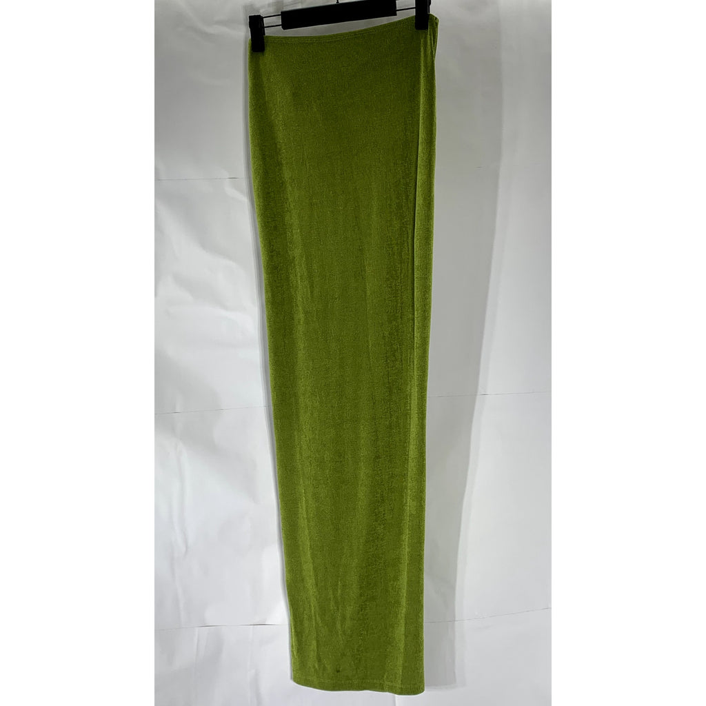 UNBRANDED Women’s Green Textured Side Slit Bodycon Knot Detail Midi Skirt SZ S