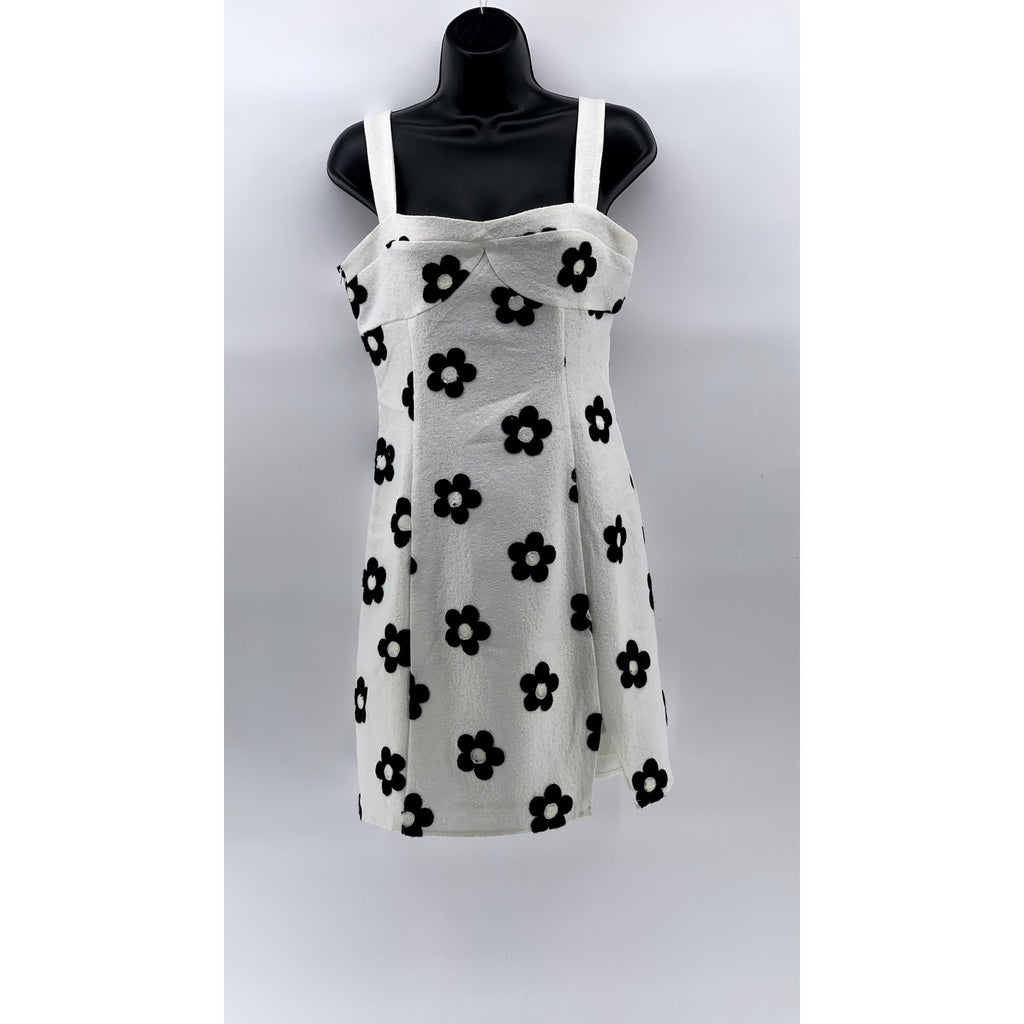 PETITE STUDIO Women's White-Black Tanya Daisy Bodycon Mini Dress SZ S