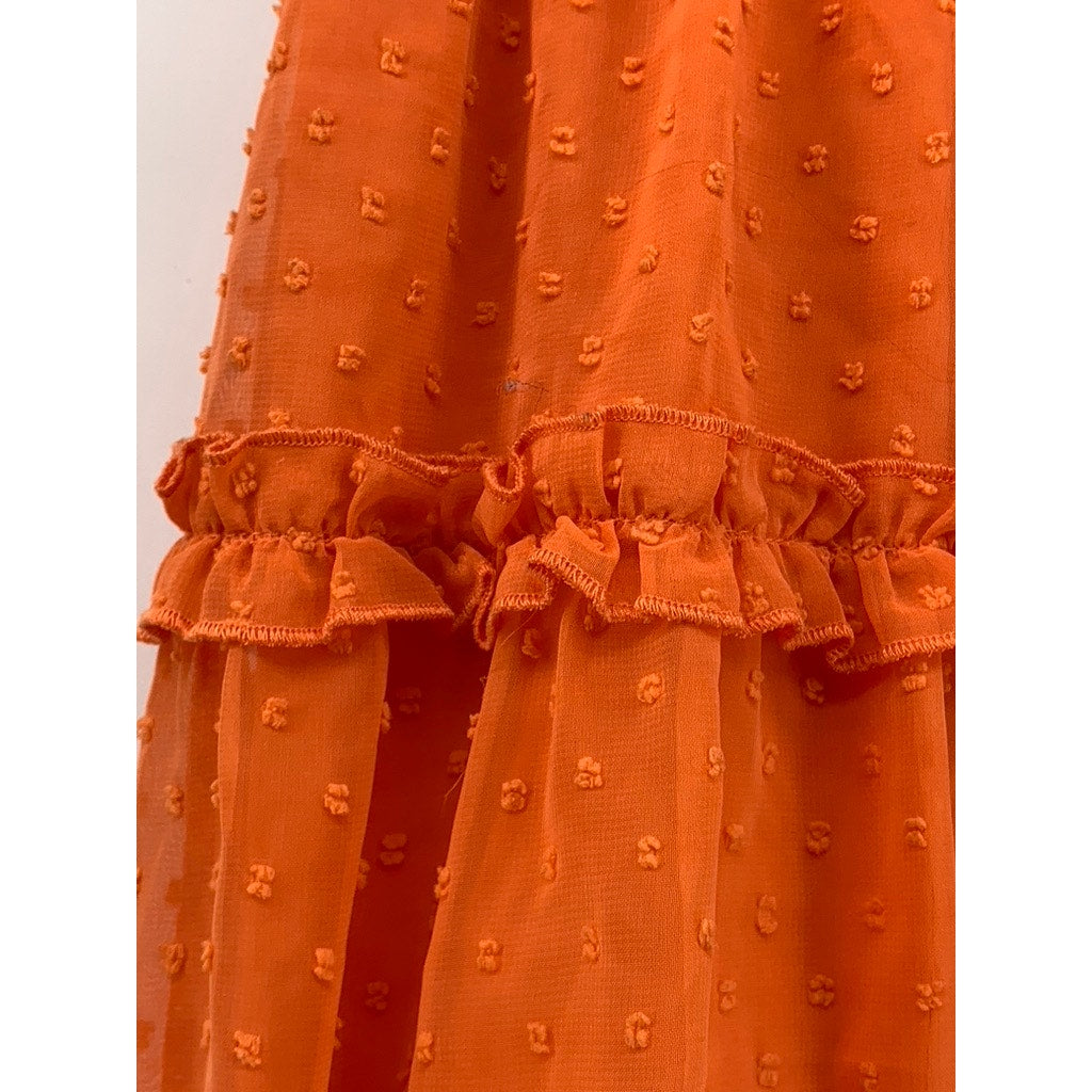 UNBRANDED Women's Orange Chiffon Ruched Hem Fit & Flare Coquette Skirt SZ S
