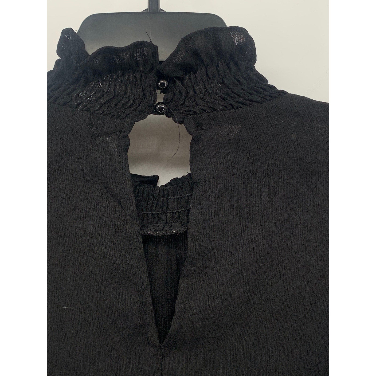 UNBRANDED Women's Black Sheer Mock-Neck Long Bell Sleeve Top SZ S