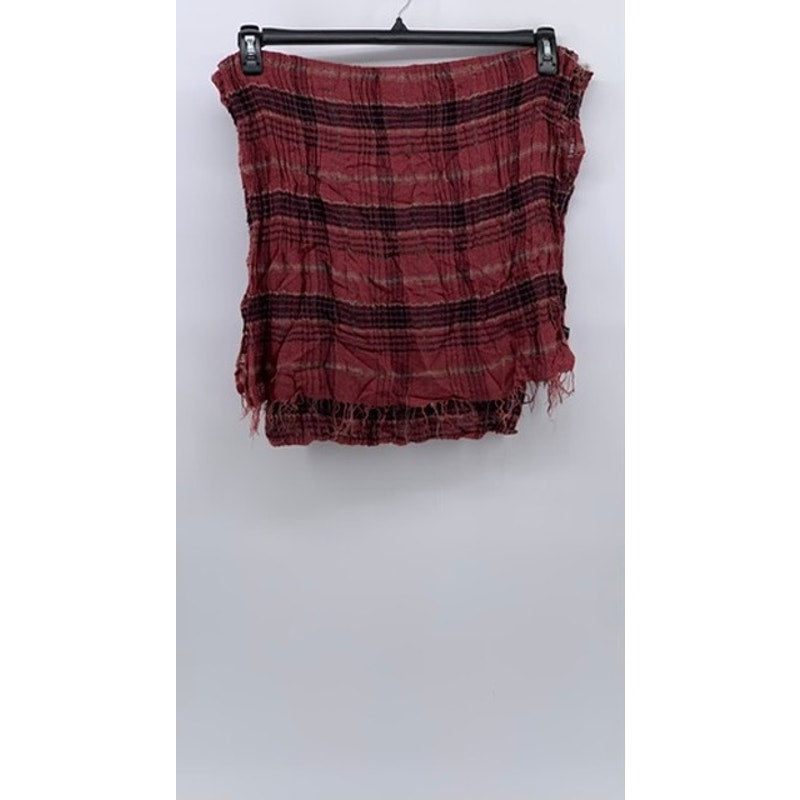 UNBRANDED Women’s Red Plaid Fringe Knit Sheer Scarf