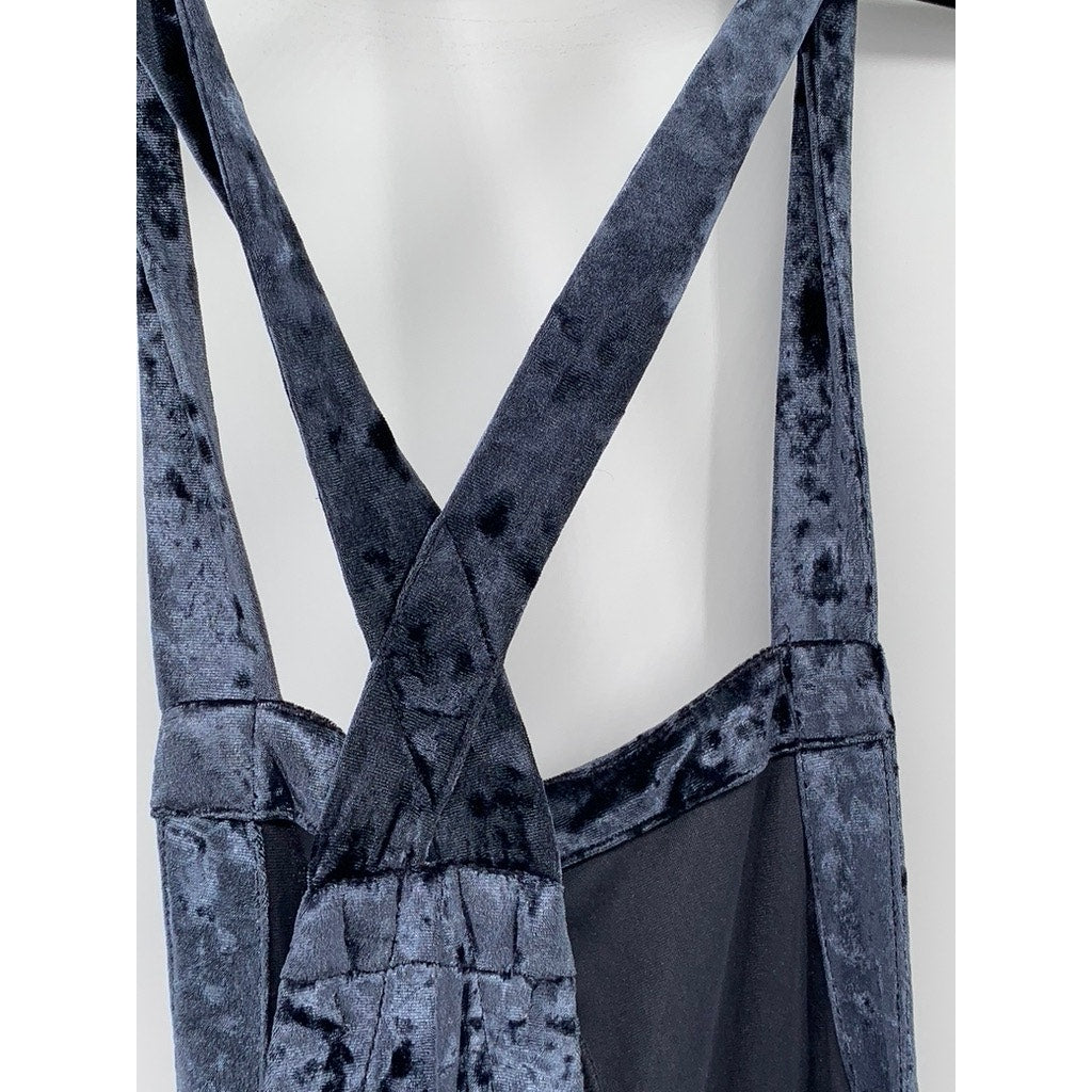 URBAN OUTFITTERS Women's Blue Crushed Velvet Overall Jumpsuit SZ M