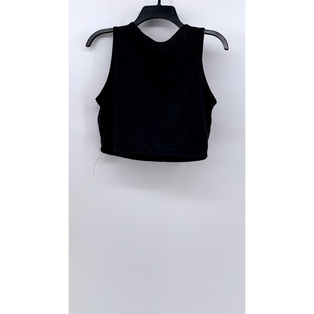 SWEET Women's Black Solid Crewneck Sleeveless Crop Top SZ L