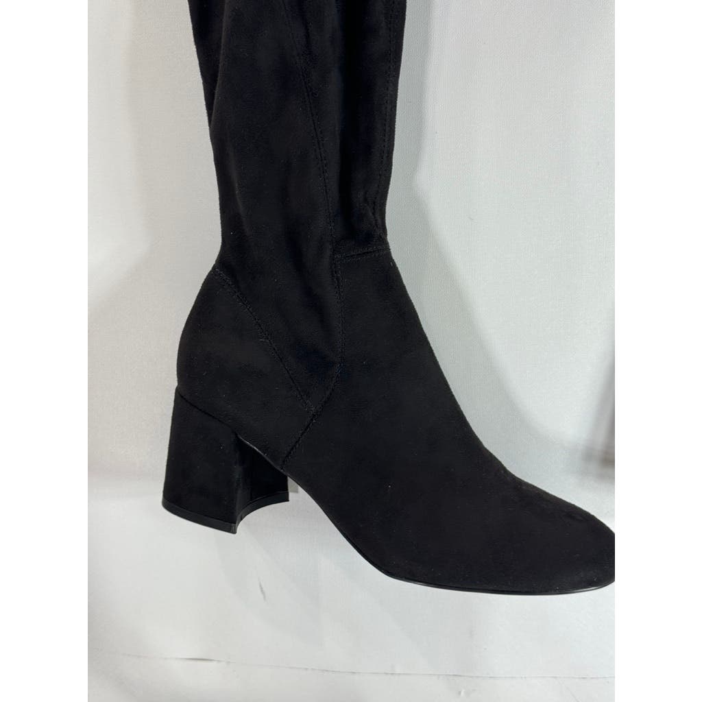 NINE WEST Women's Black Faux Suede Yanie Over-The-Knee Block-Heel Boots SZ 7.5