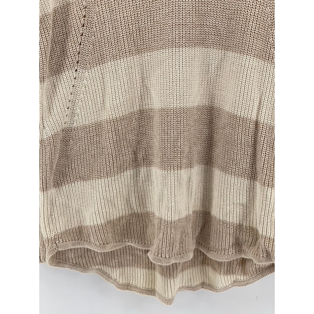 A.N.A A NEW APPROACH Women's Tan Striped Knit Long Sleeve Sweater SZ L