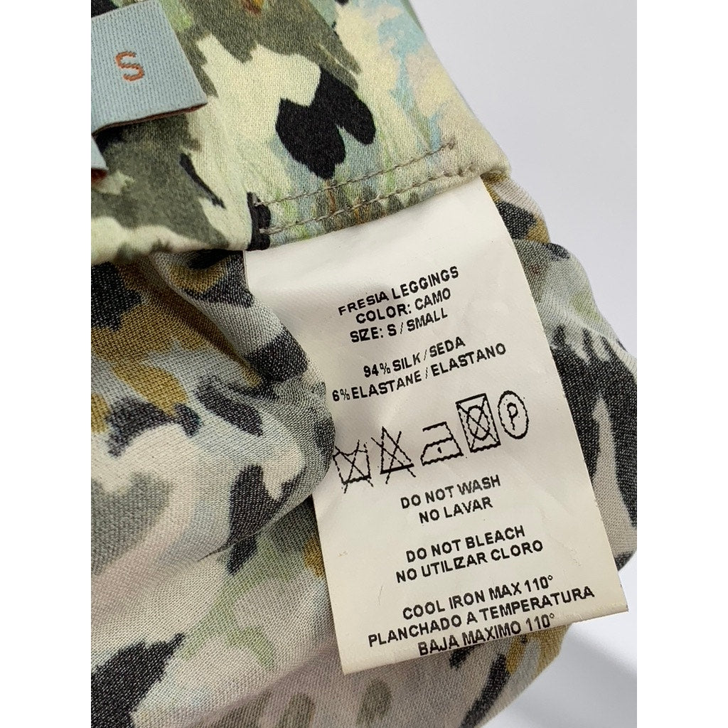 SILVIA TCHERASSI Women's Green Camo Print Silk-Blend Pants SZ S