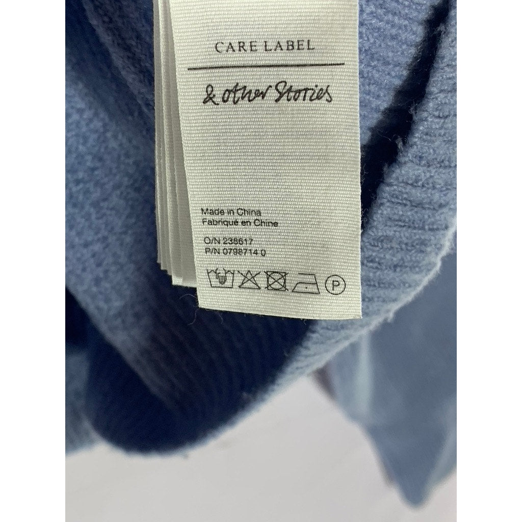 & OTHER STORIES Women's Blue Ribbed Mock-Neck Puff Long Sleeve Sweater SZ S