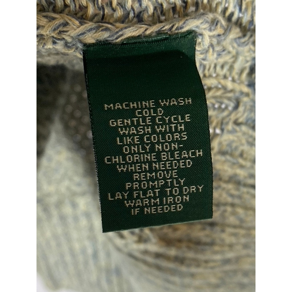 LAUREN JEANS CO. Women's Vintage Gray-Blue Cable Knit V-Neck Hooded Sweater SZXS