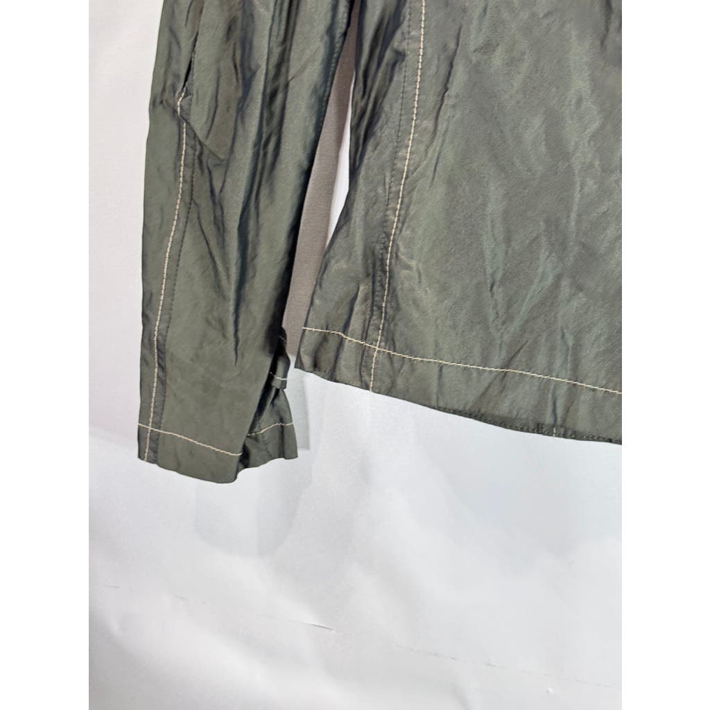 LUCIANO BARBERA Women's Army Green Metallic Waxed Utility Military Jacket SZ 44
