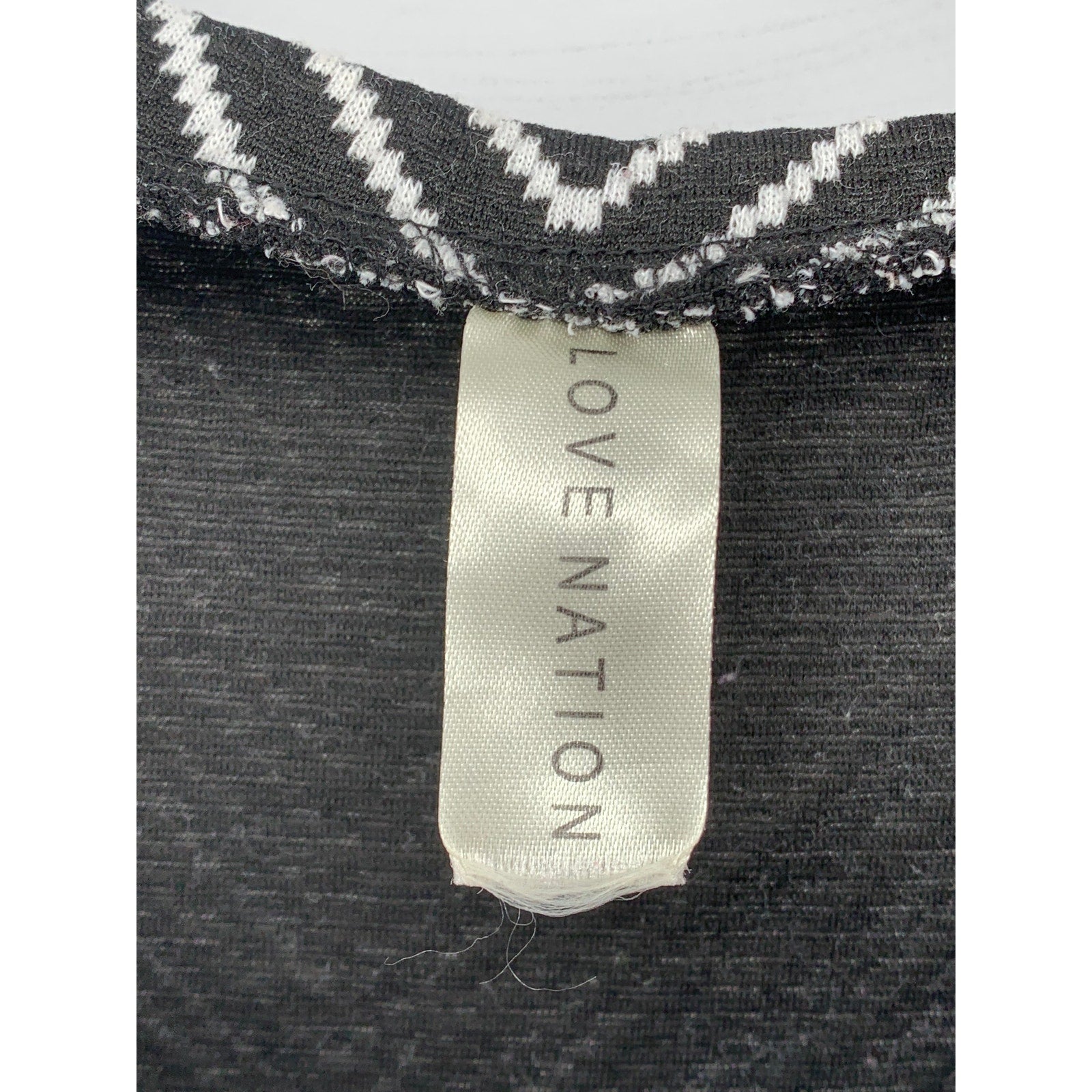 LOVE NATION Women's Black-White Herringbone Crewneck Short Sleeve Dress SZ S