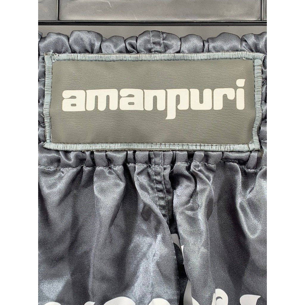 PK BOXING AMANPURI Men's Gray Smocked Pull-On Sport Maui Thai Boxing Shorts SZ L