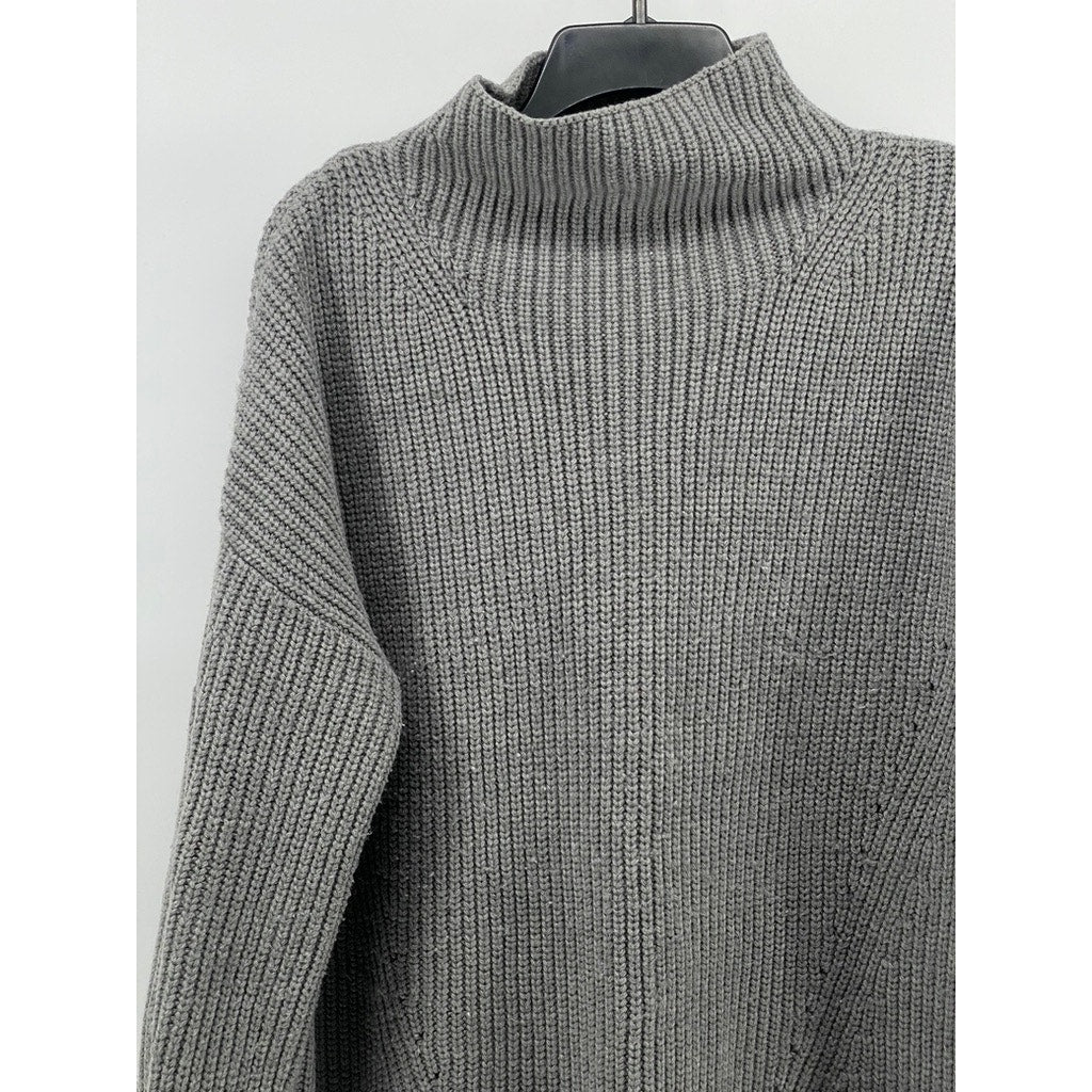 H By HALSTON Women's Gray Knit Acrylic Turtleneck Long Sleeve Sweater SZ M