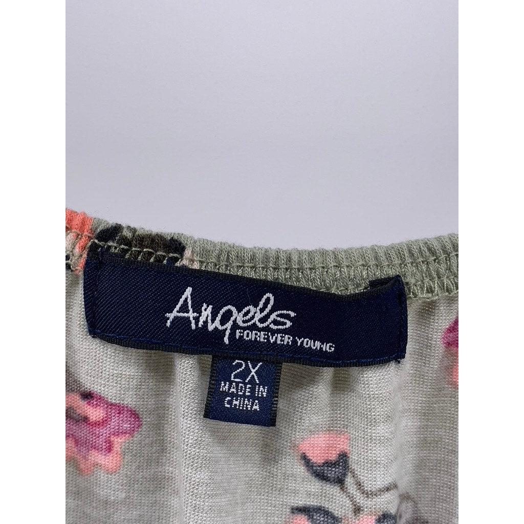 ANGELS FOREVER YOUNG Women's Plus Green Floral Top SZ 2X