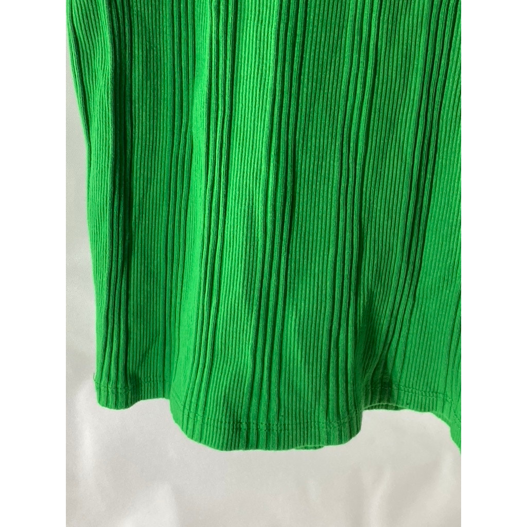 ZARA Women's Green Rib Knit Crewneck Cap Short Sleeve Mini A-Line Dress SZ M