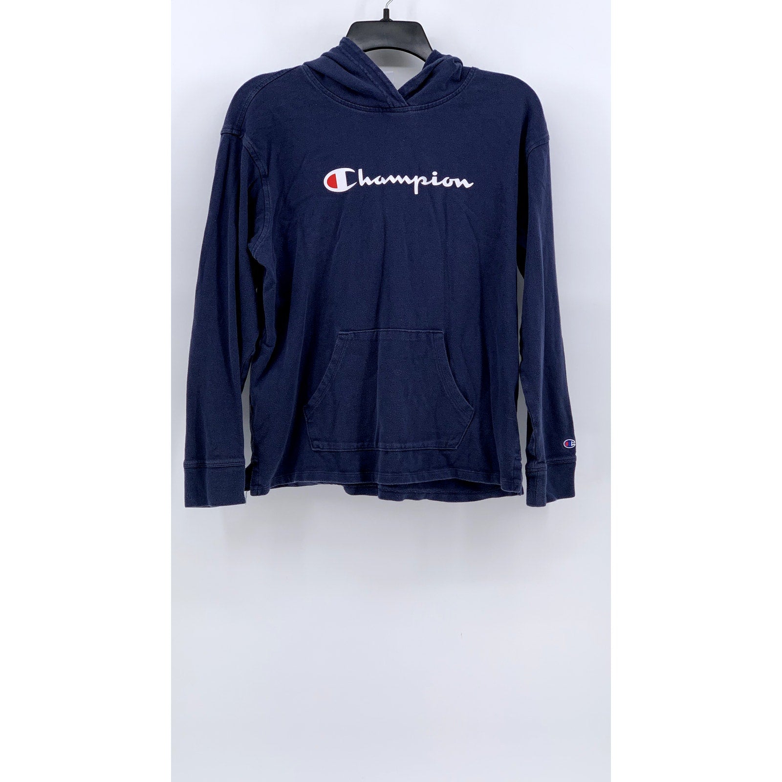 CHAMPION Women's Washed Navy Script Logo Hoodie SZ S