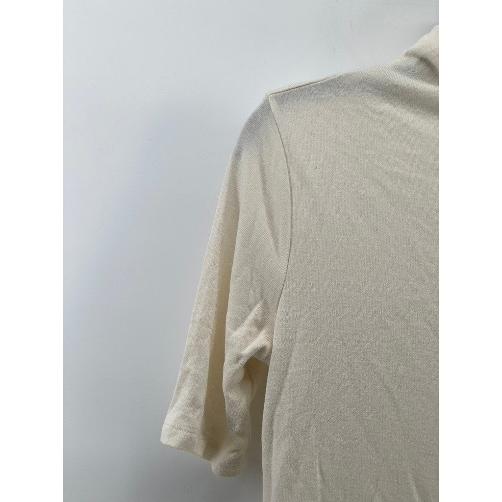 BANANA REPUBLIC Women's Cream Soft Luxe Mock-Neck Short Elbow Sleeve Top SZ S