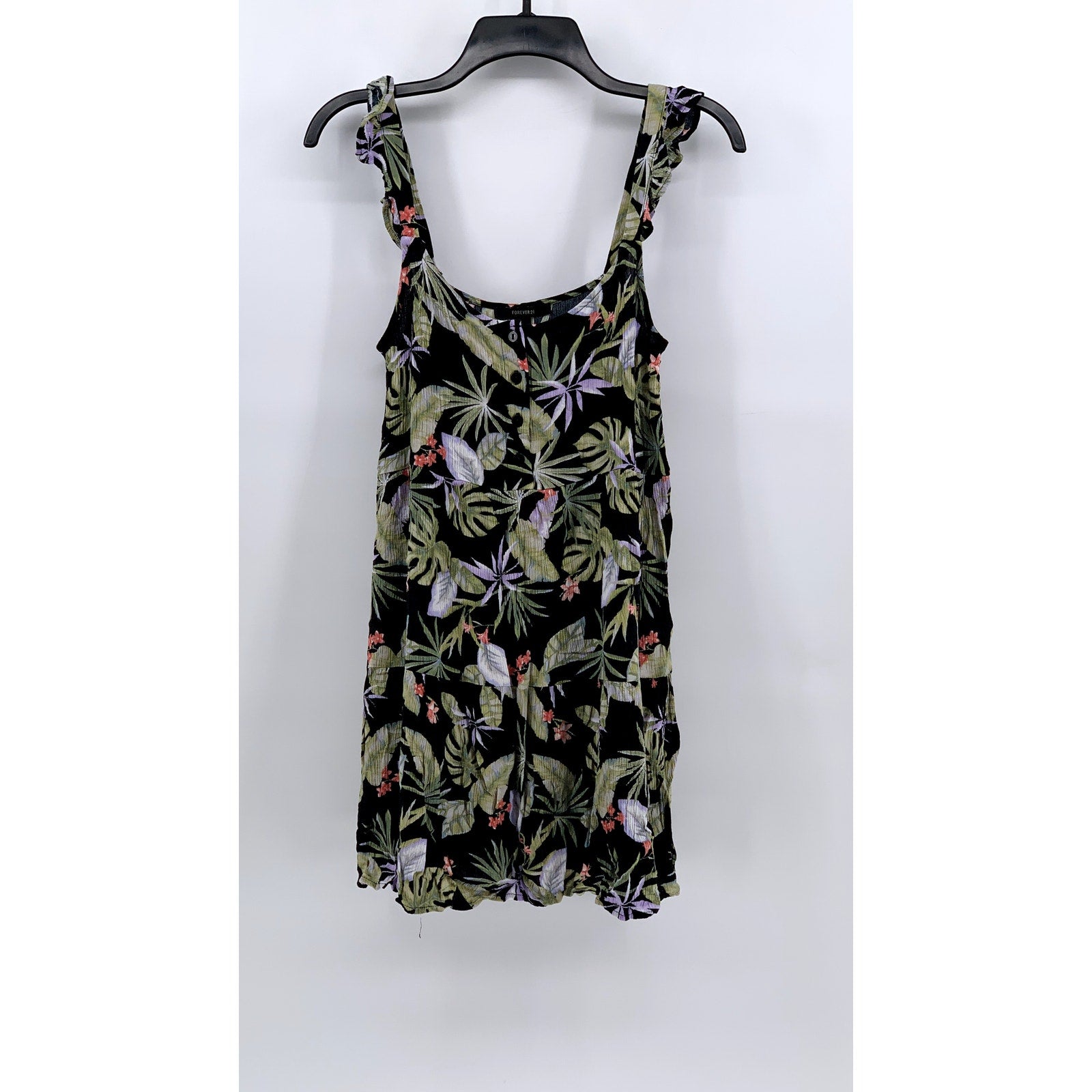 FOREVER 21 Women's Black-Floral Button A-Line Mini Dress SZ M
