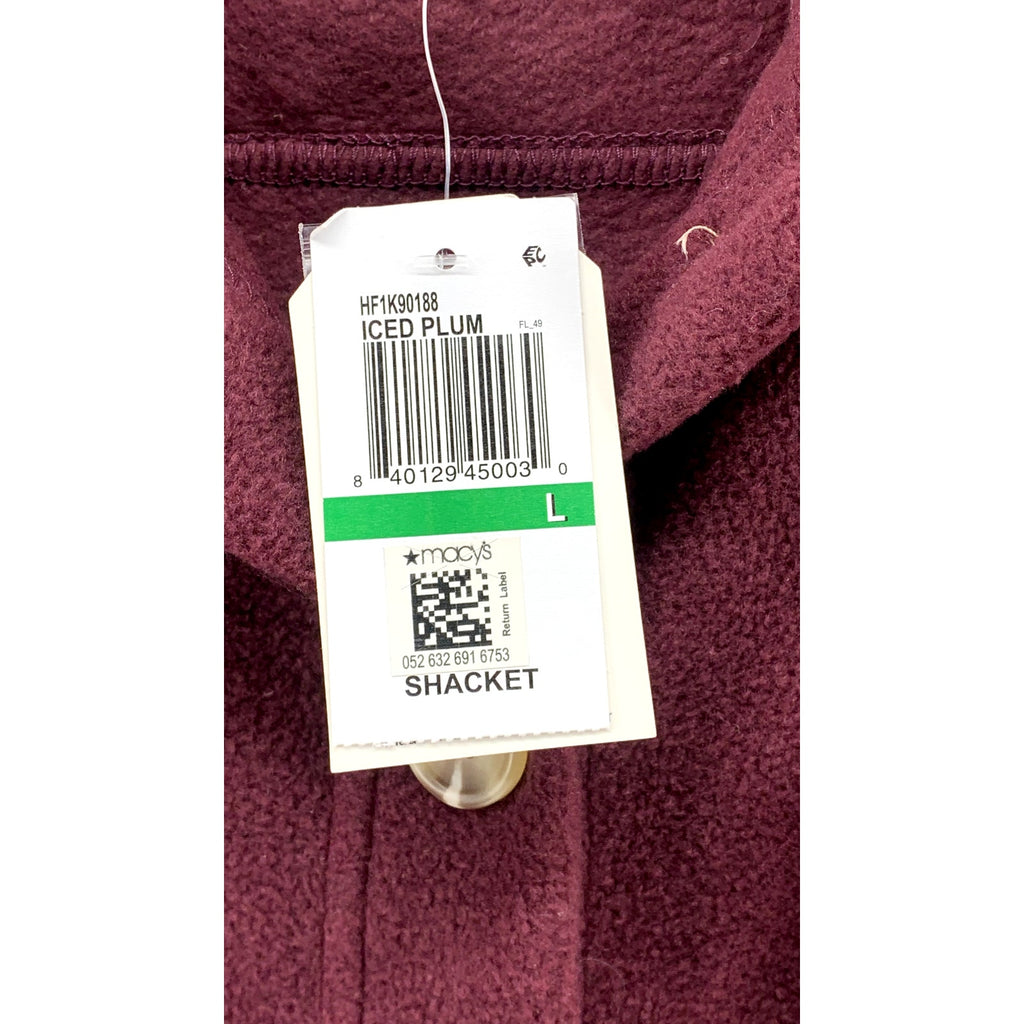 HIPPIE ROSE Women's Juniors' Burgundy Button-Up Long Sleeve Fleece Shacket SZ L