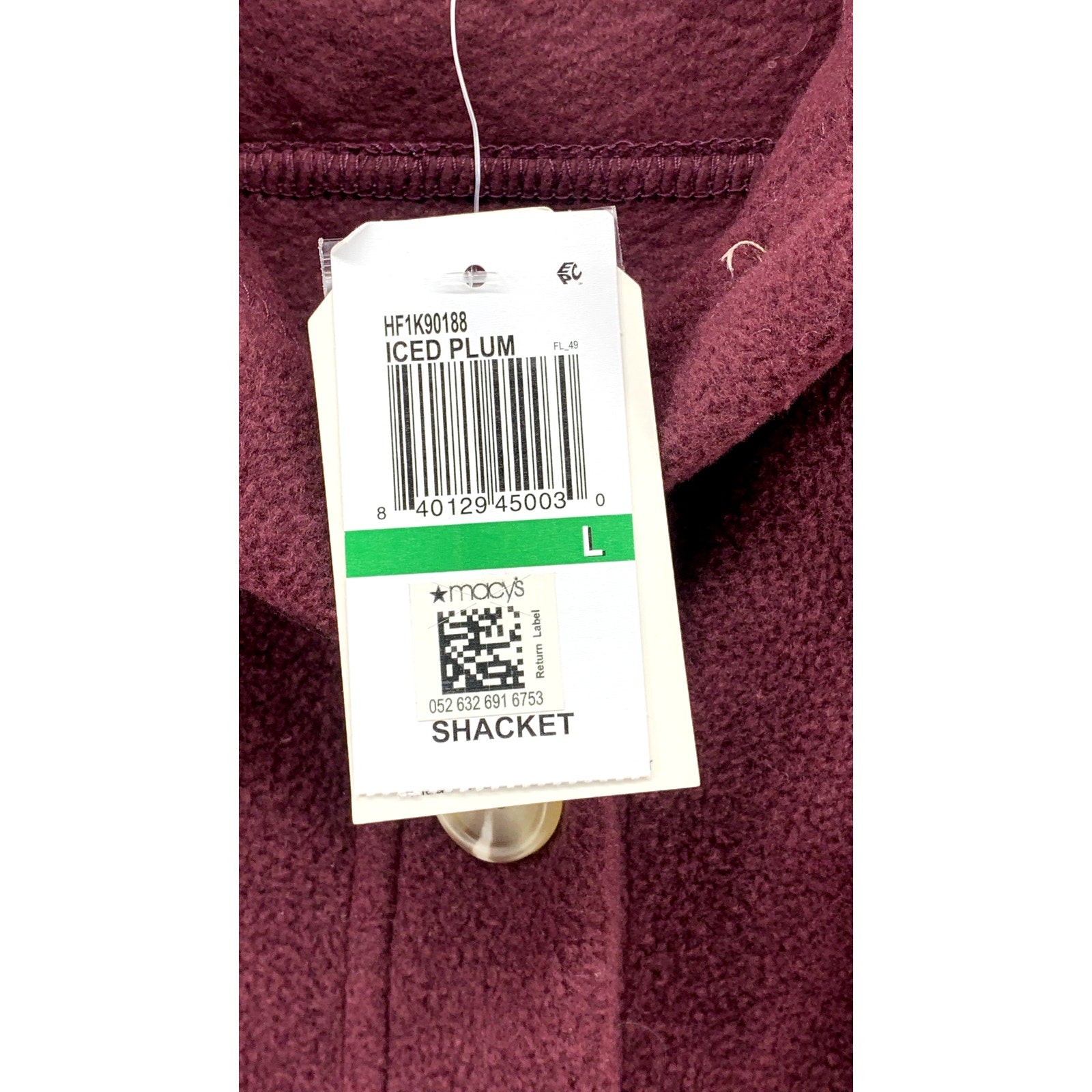 HIPPIE ROSE Women's Juniors' Burgundy Button-Up Long Sleeve Fleece Shacket SZ L